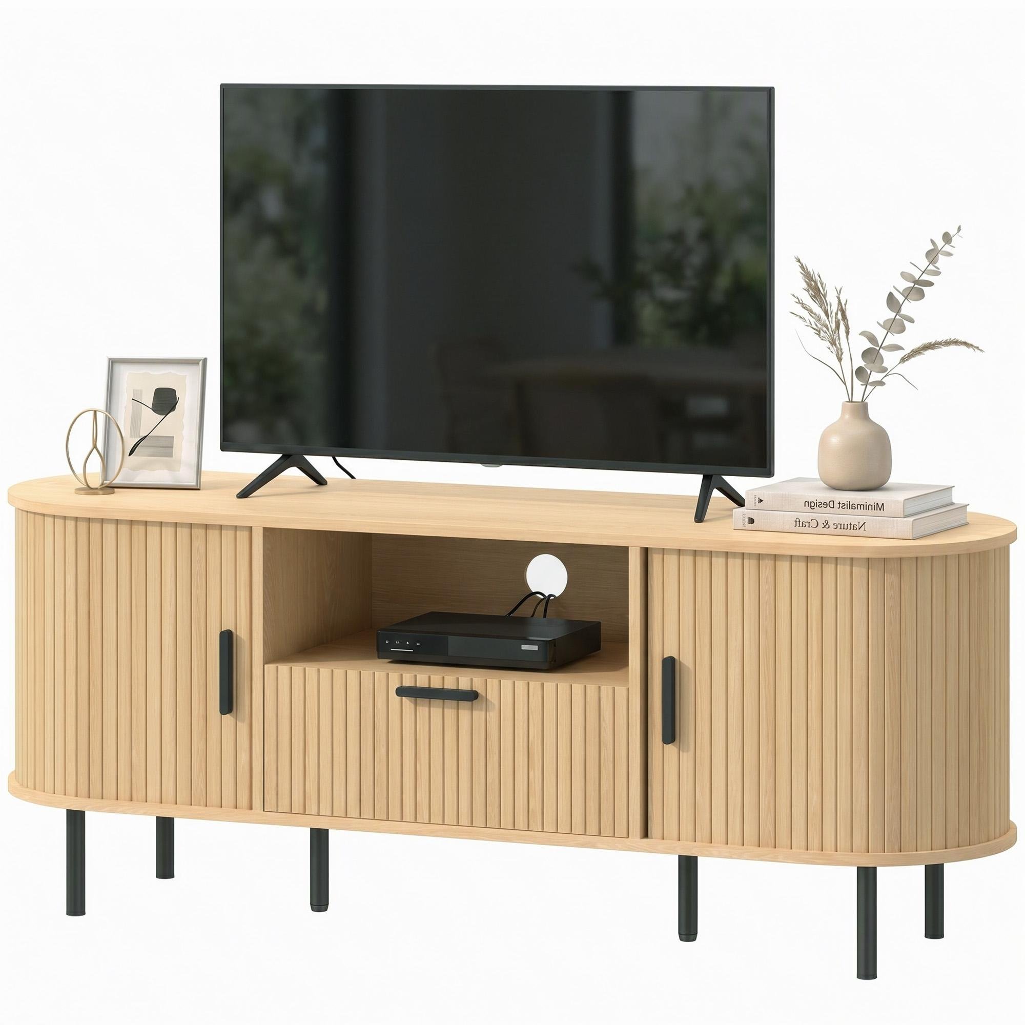 60 Inch Tambour TV Stand with Curved Doors