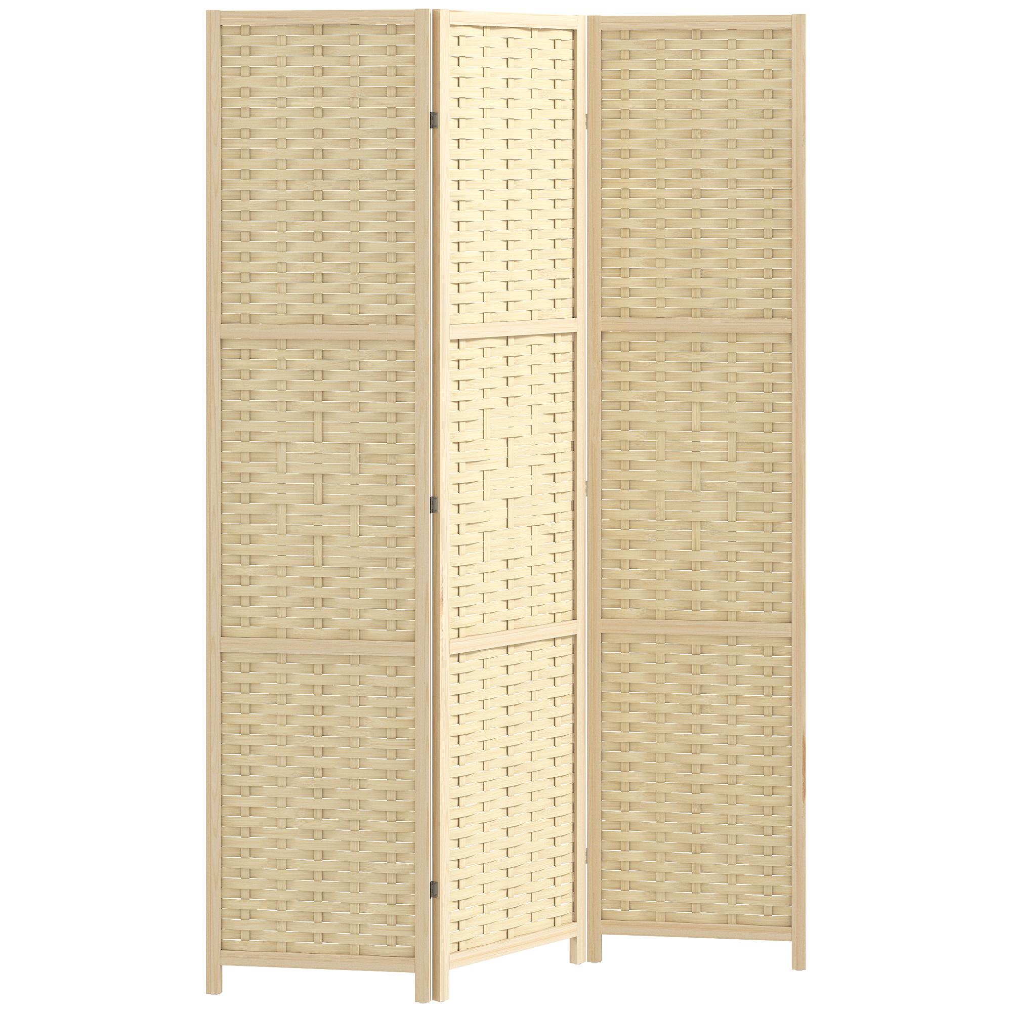 Natural Wood 3 Panel Screen, Woven Bamboo Privacy Divider