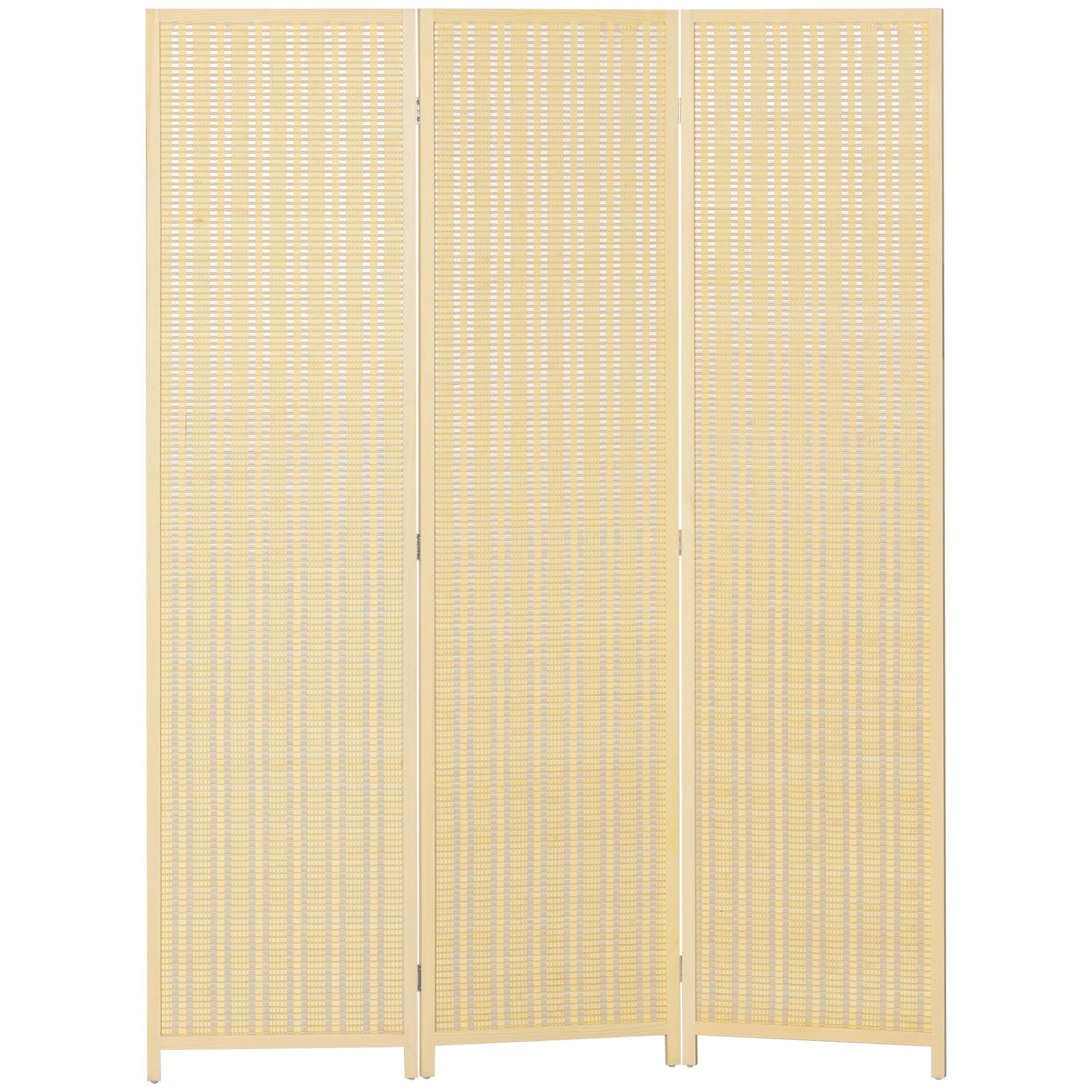 Natural Wood Folding Divider, 3-Panel Privacy Screen
