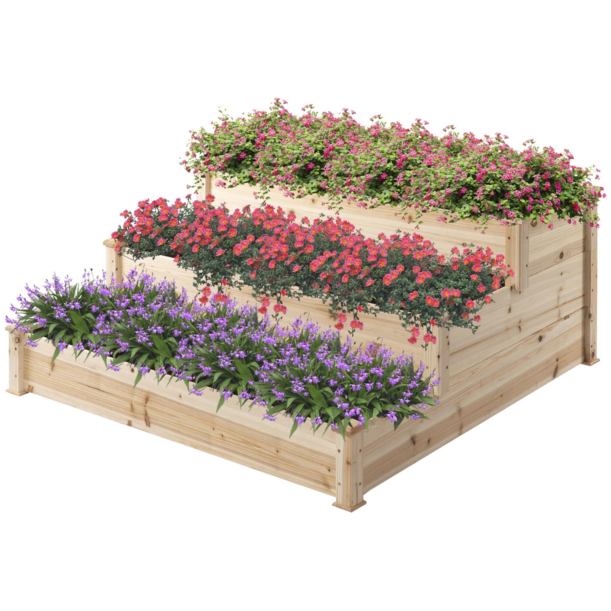 Natural Wood 3-Tier Garden Bed, 22 in High Planter