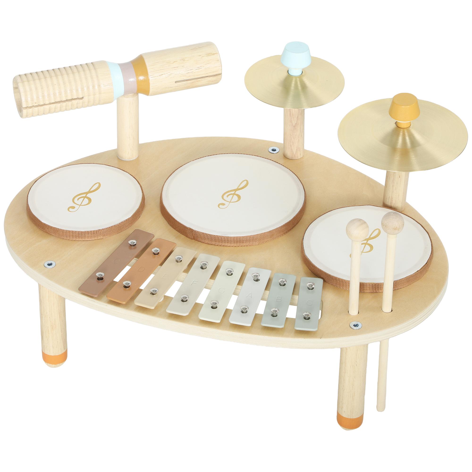 Natural wood toddler drum set with 8-note xylophone for ages 2+