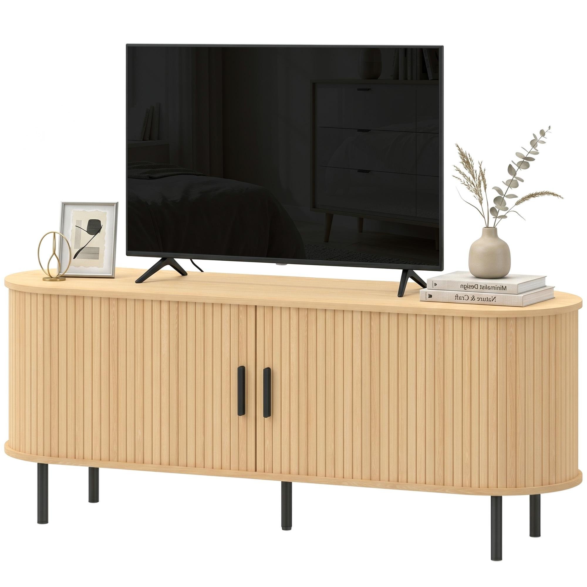 Curved Door TV Stand with 6 Storage Zones, 55.1 in