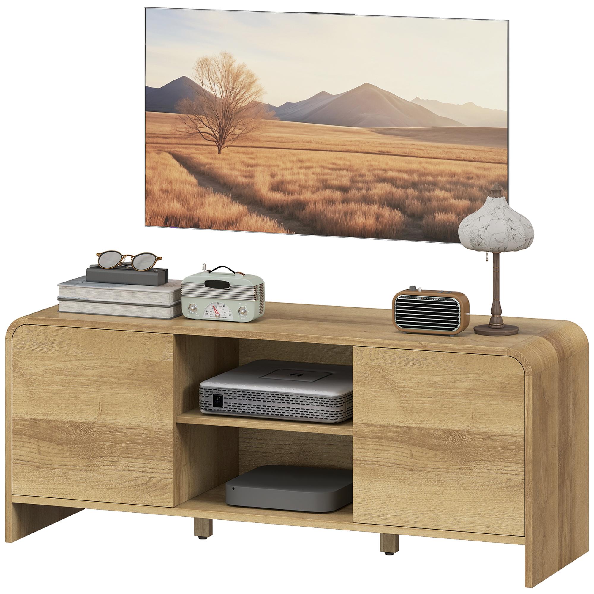 55 Inch Natural Wood Stand with 2 Cabinets