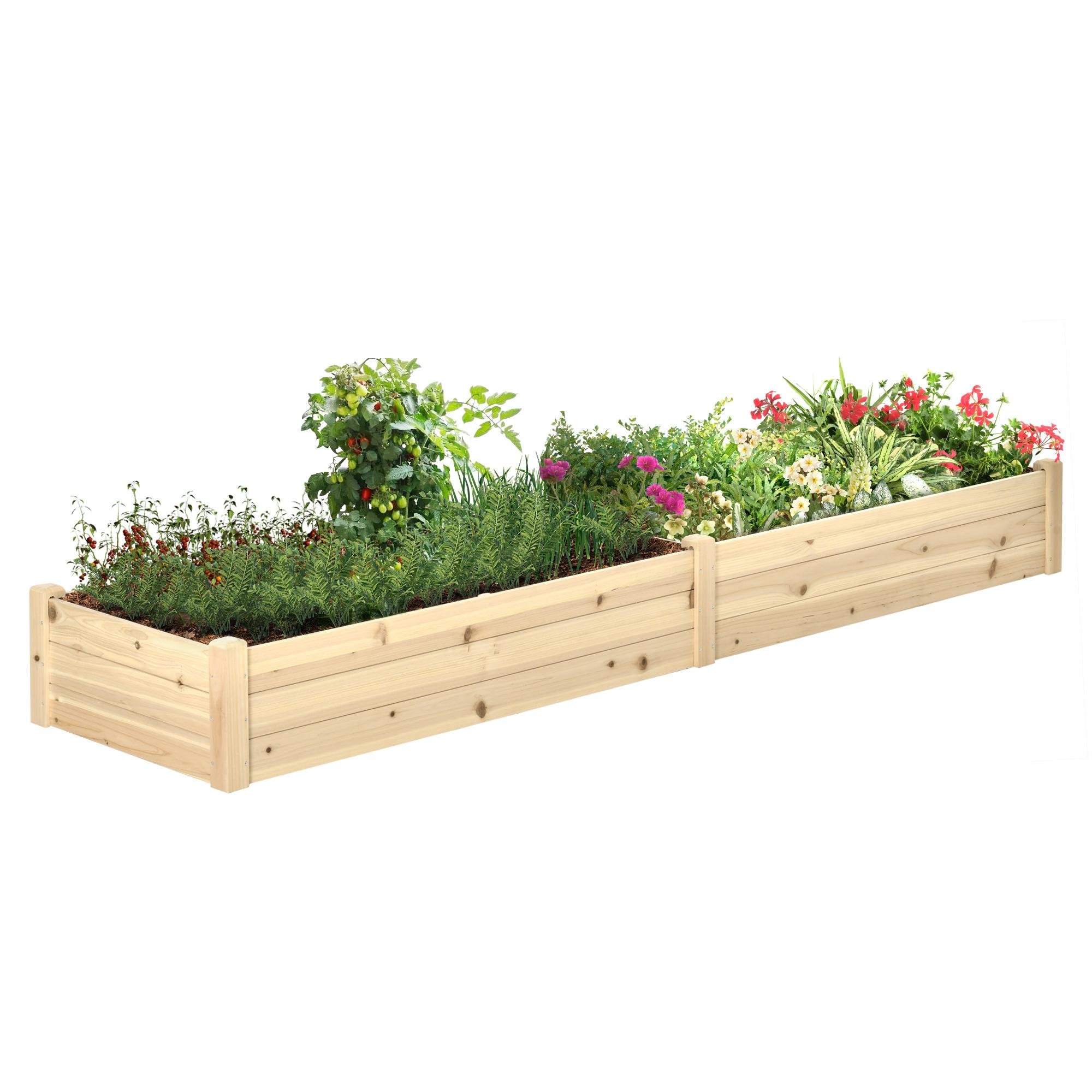 96in Natural Wood Garden Bed with Two Growing Areas