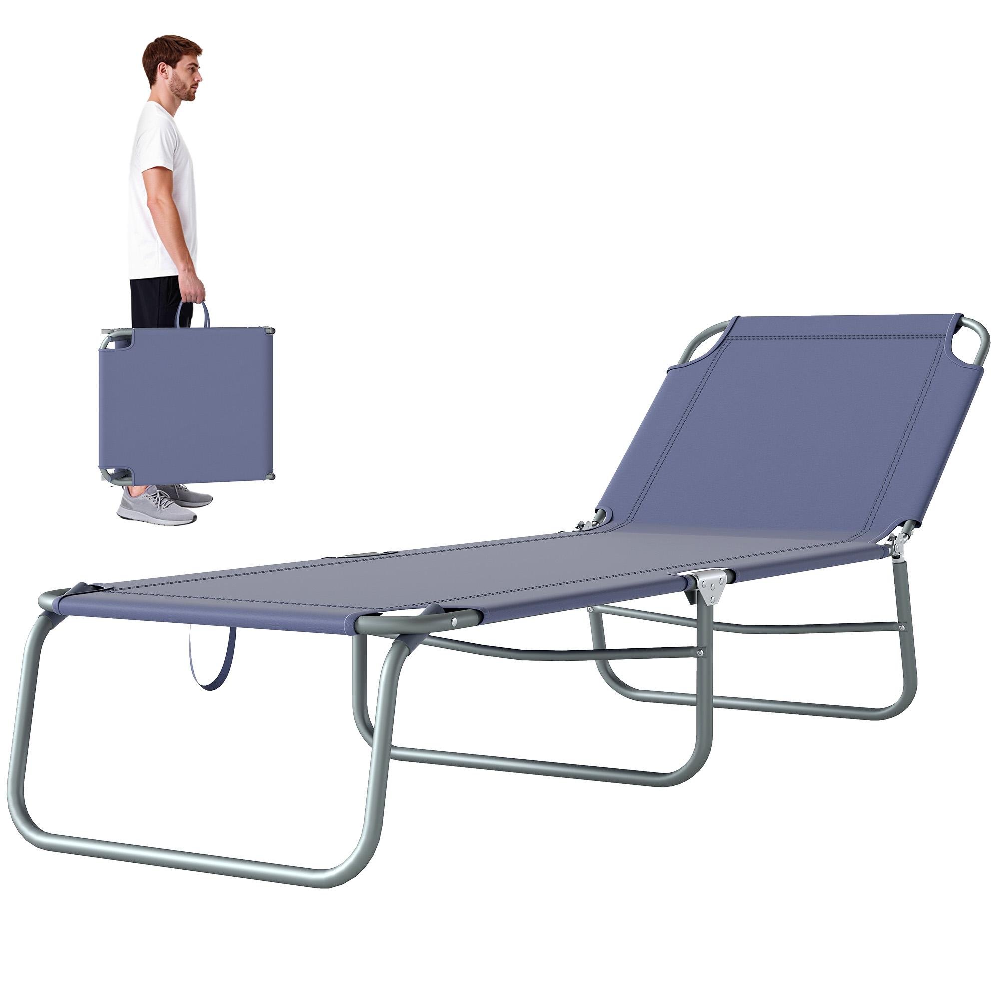Navy Blue Folding Lounger with 5-Level Recline