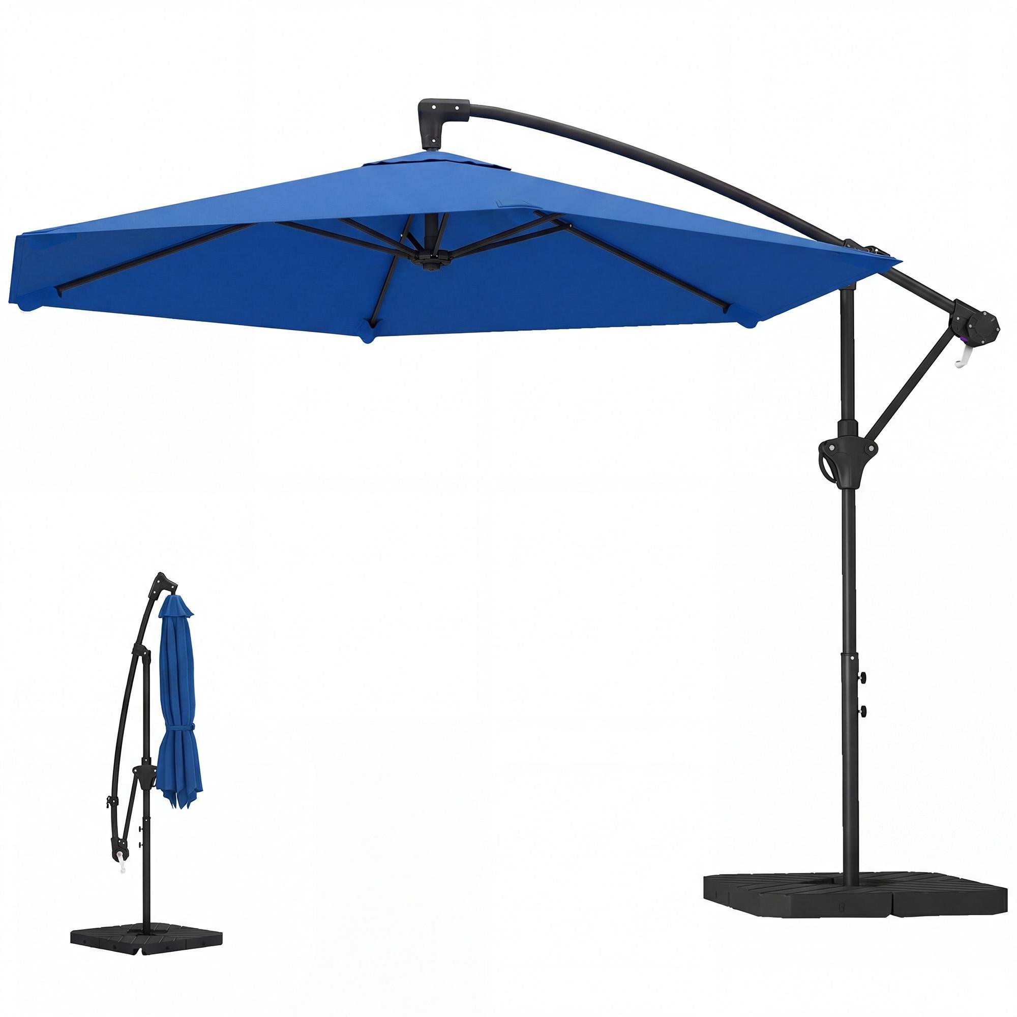 Navy Blue Cantilever Umbrella with Fillable Weights, 9.7 ft