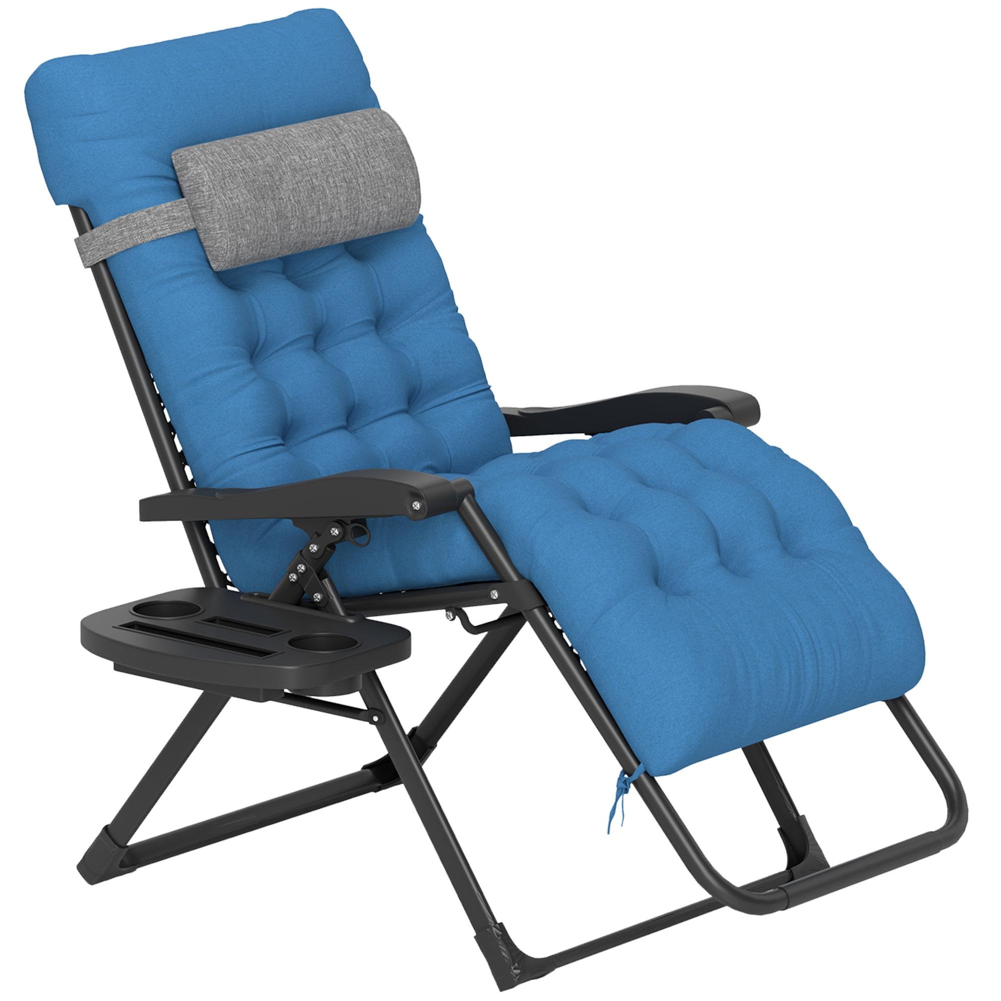 Navy Blue Padded Recliner Chair, Folding Patio Lounger