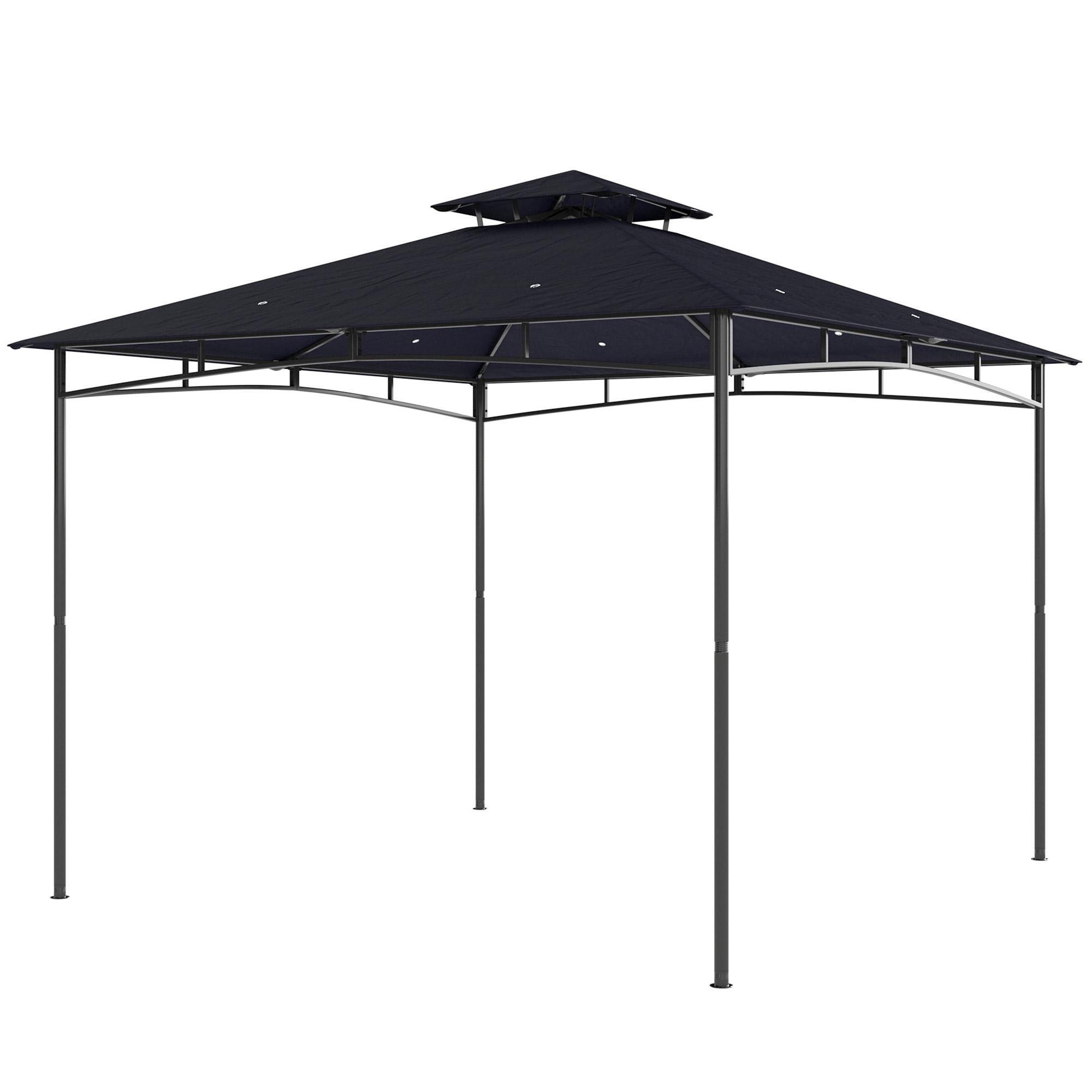 Navy Blue Two-Tier Gazebo with Metal Frame, 10 x 10 ft