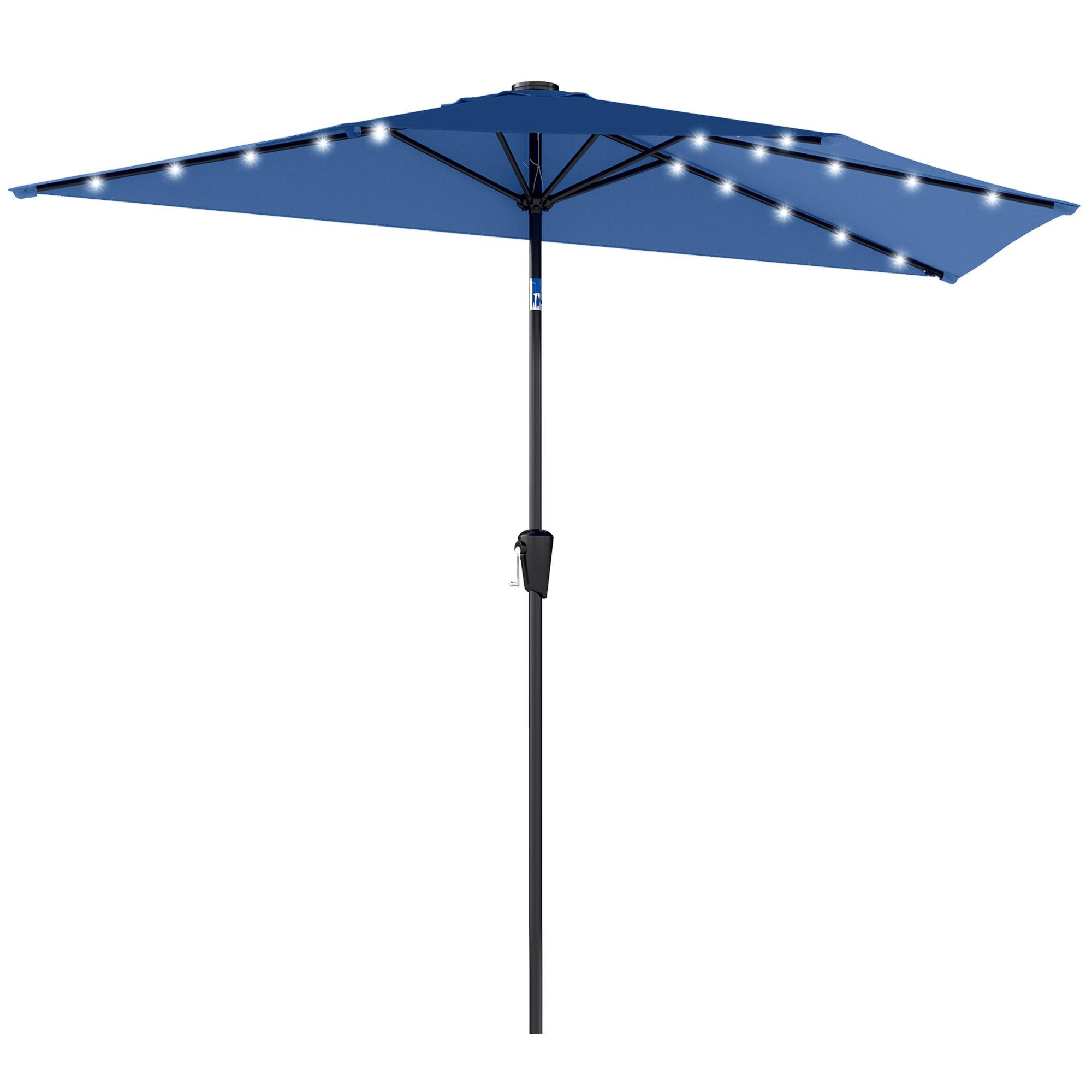 Navy Half Patio Umbrella with Solar LED Lights, 105.1"