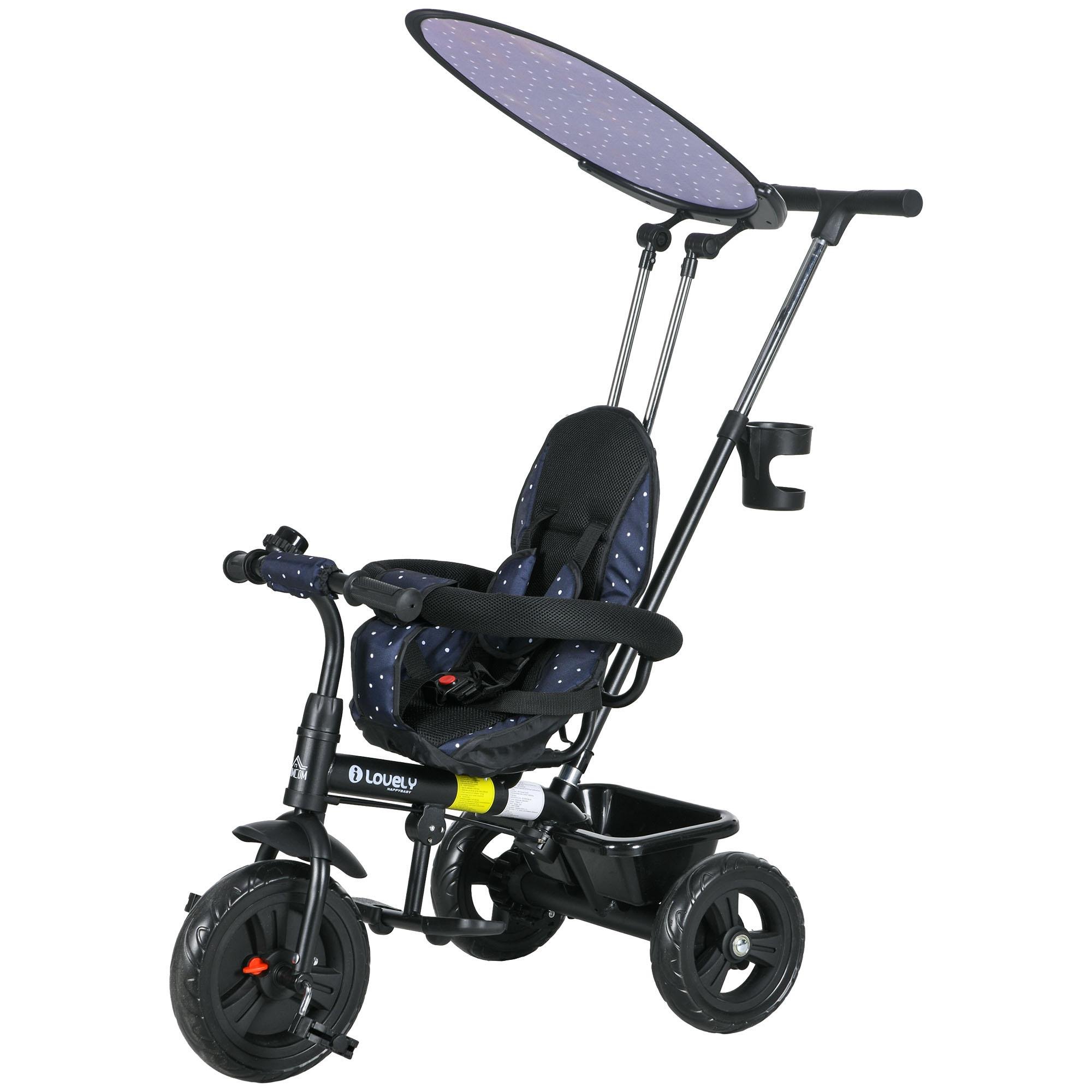 Navy Parent Push Tricycle with 6-in-1 Convertible Design
