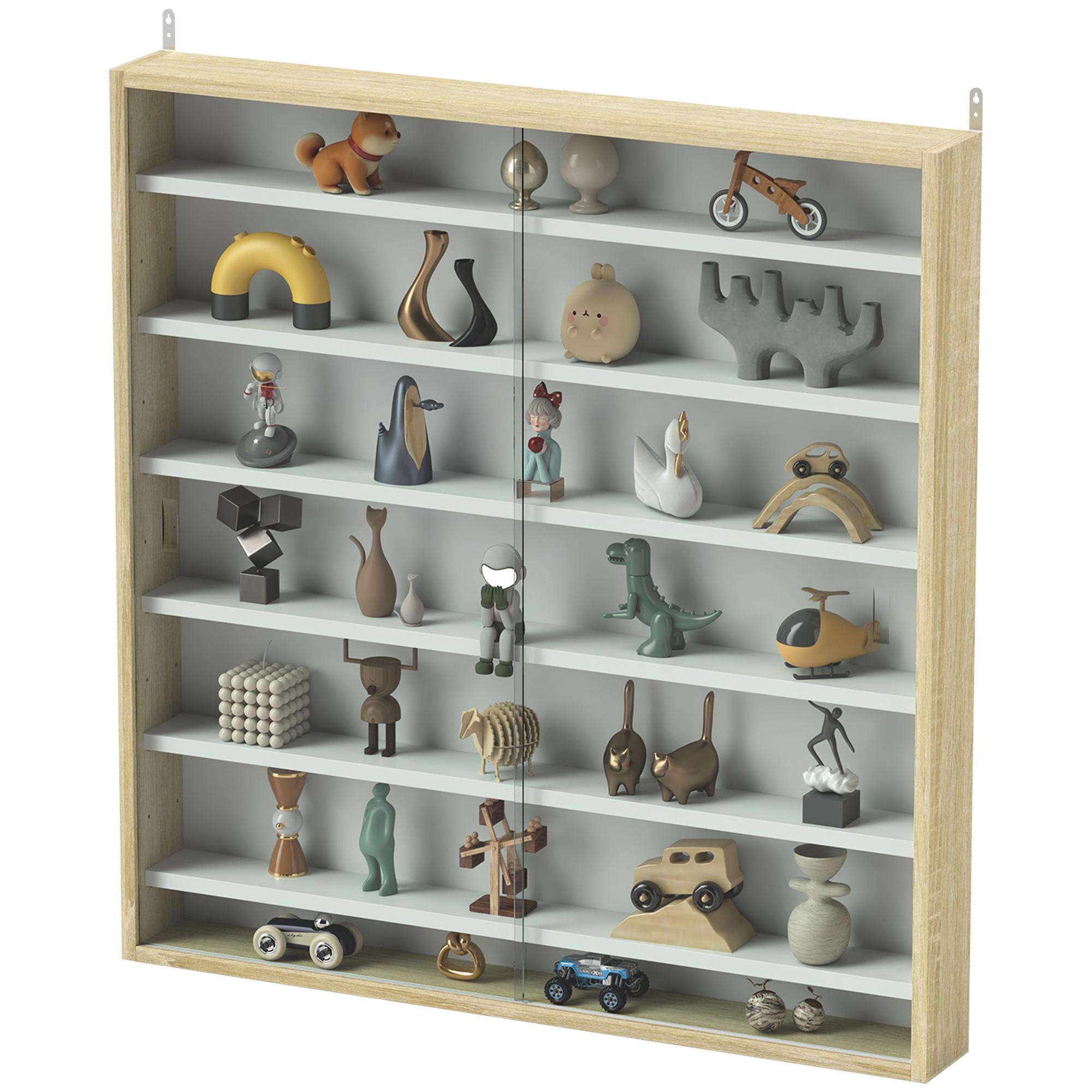 Oak 7-Tier Display Cabinet with Glass Doors
