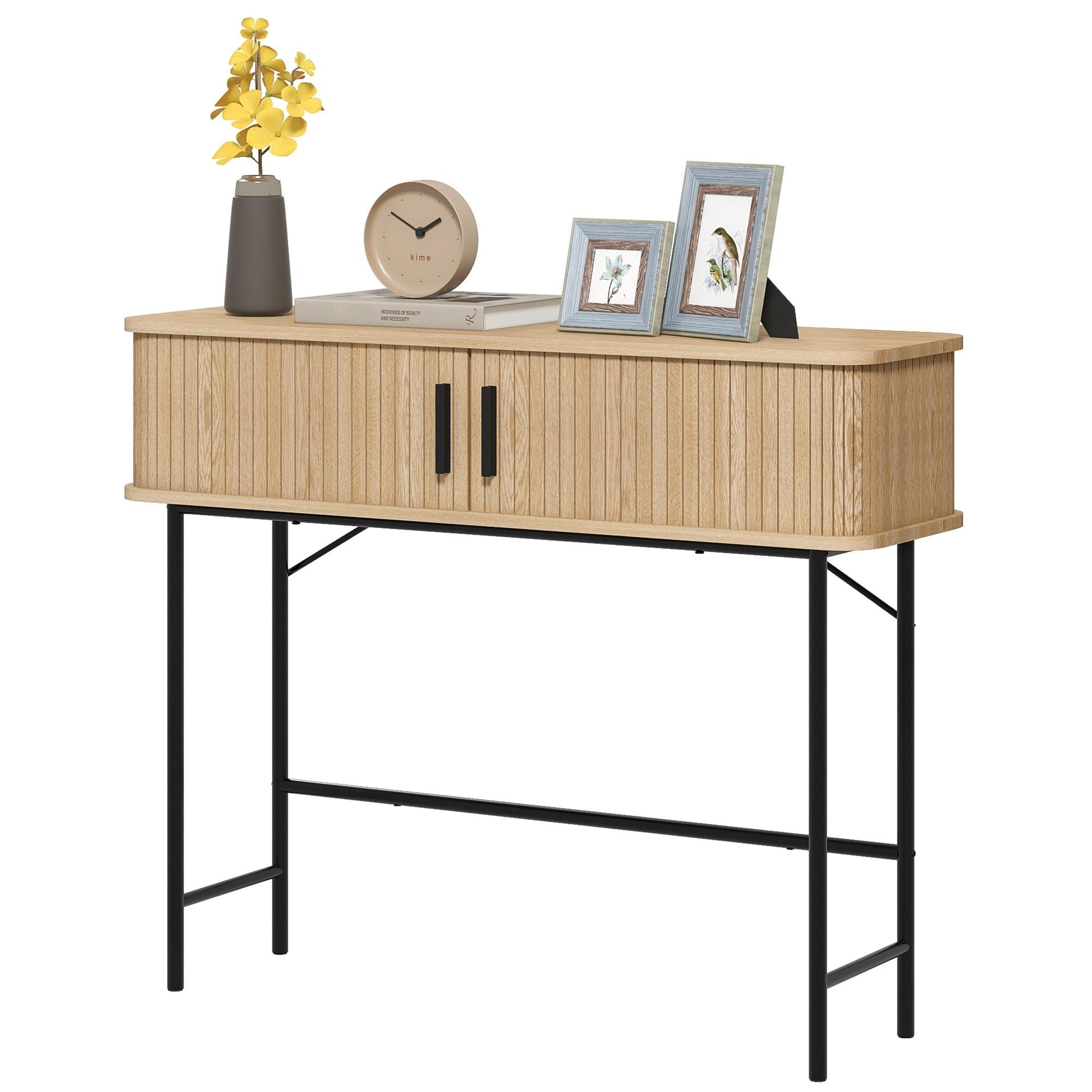 Oak Narrow Console Table with Two Storage Compartments