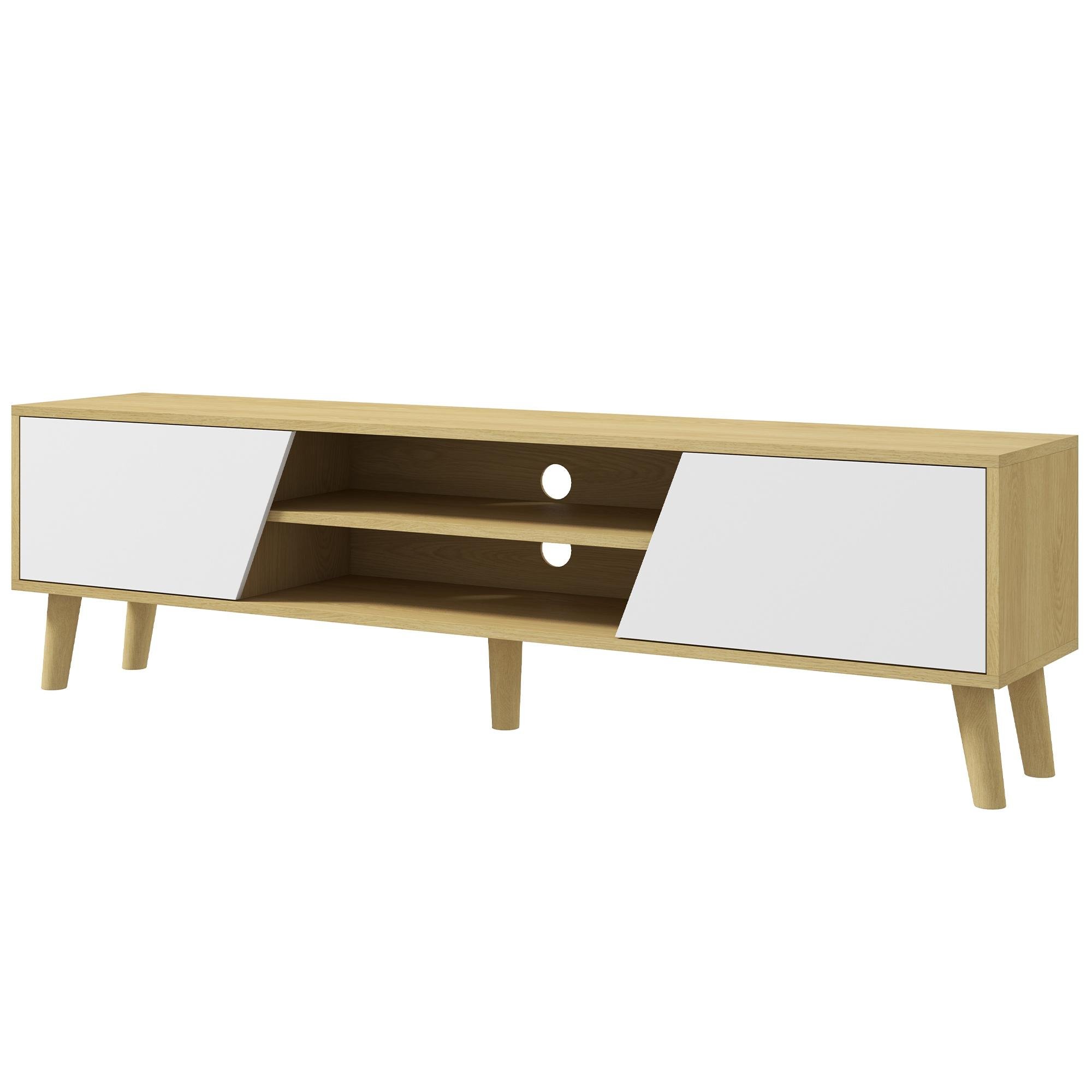 65 inch oak tv stand with soft-close doors and storage