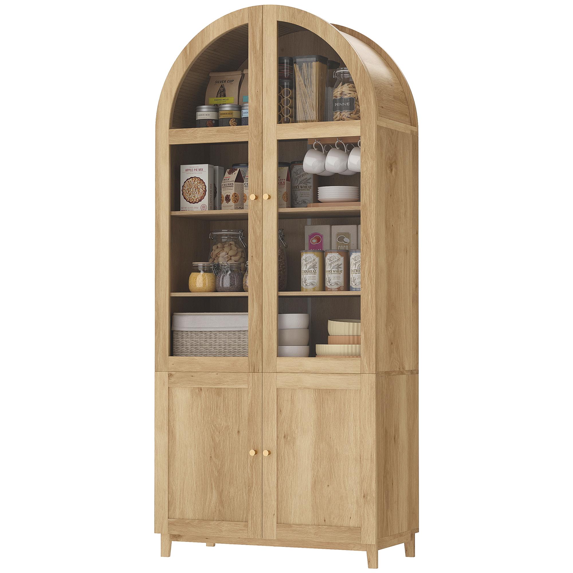 Oak Arched Pantry Cabinet with Adjustable Shelves