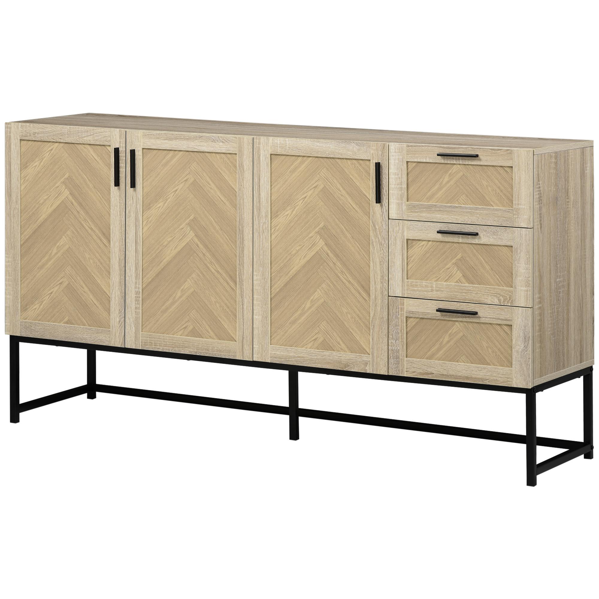 Oak Chevron Bar Cabinet with Adjustable Shelves