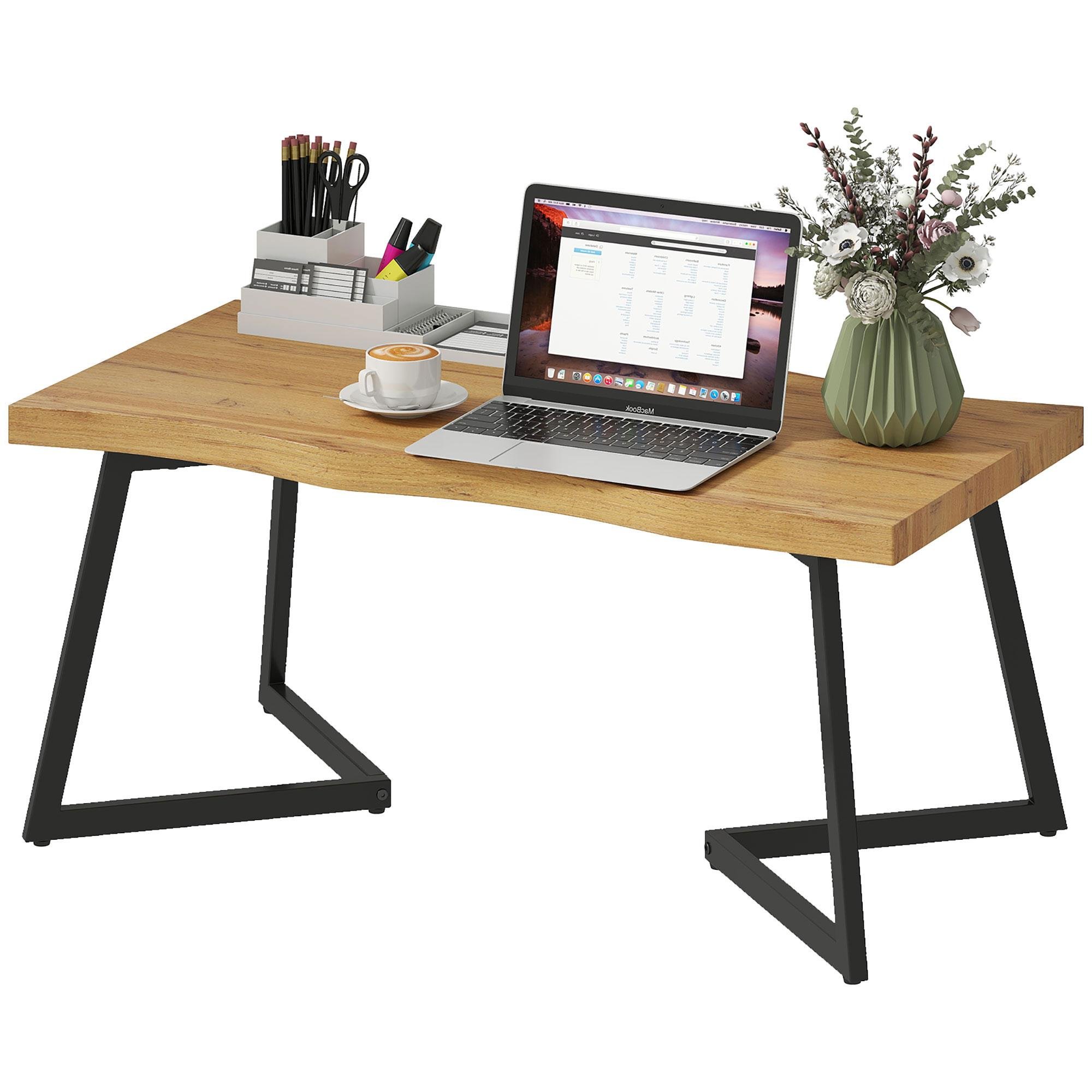 Oak Curved Coffee Table with 1.6 in Thick Top, 39.4 in