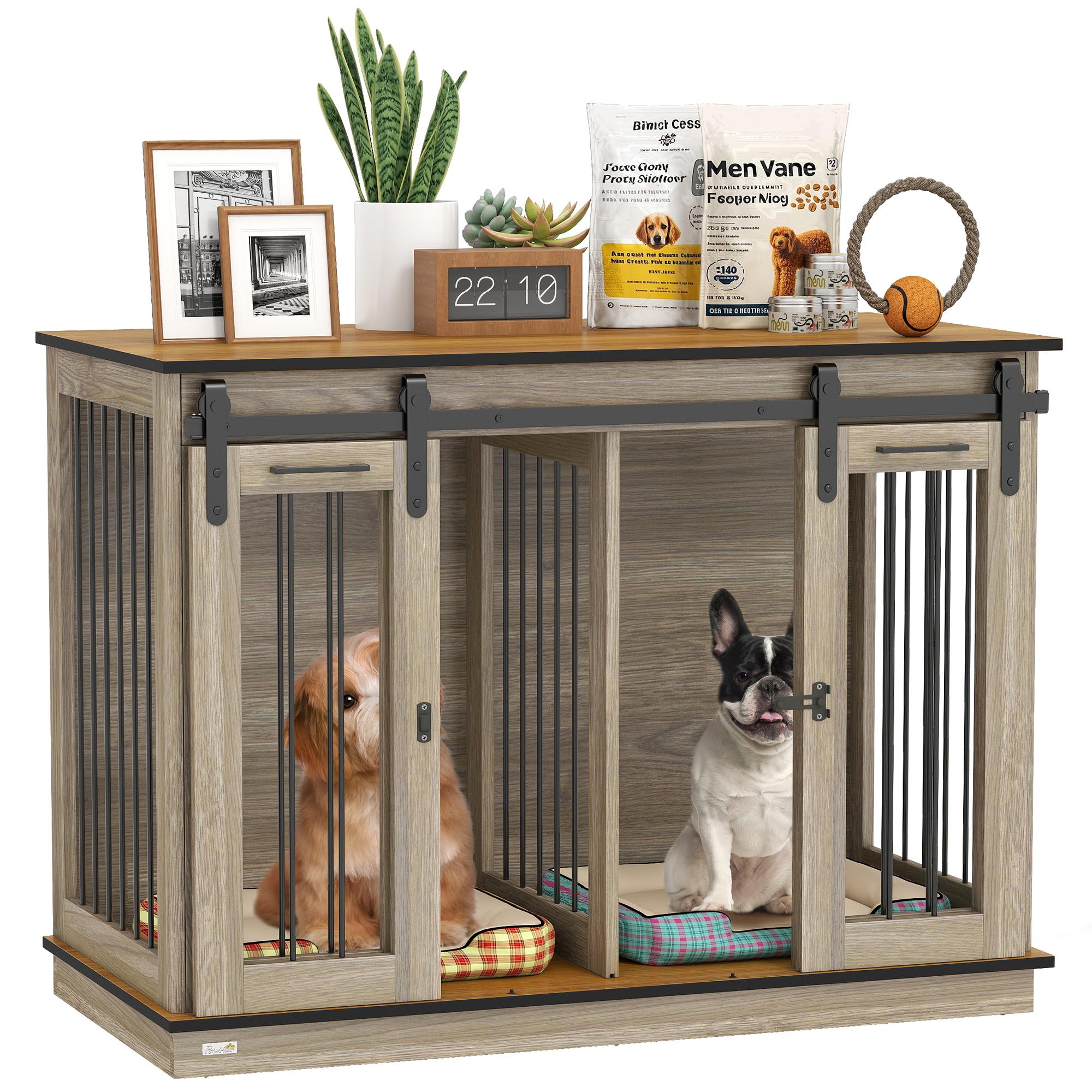 Oak Dog Crate Furniture with Removable Divider