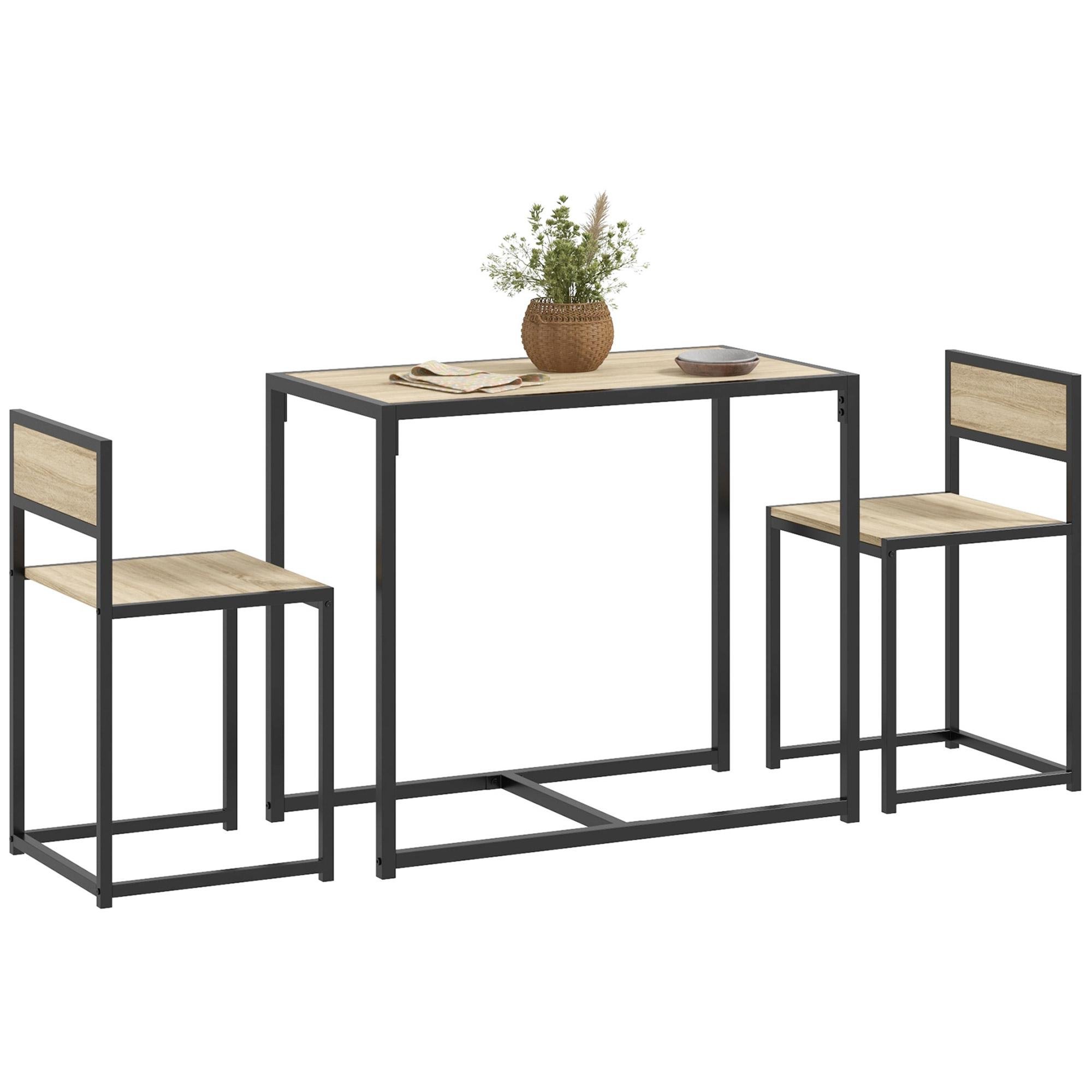 Oak Compact Dining Set with Two Chairs for Small Spaces