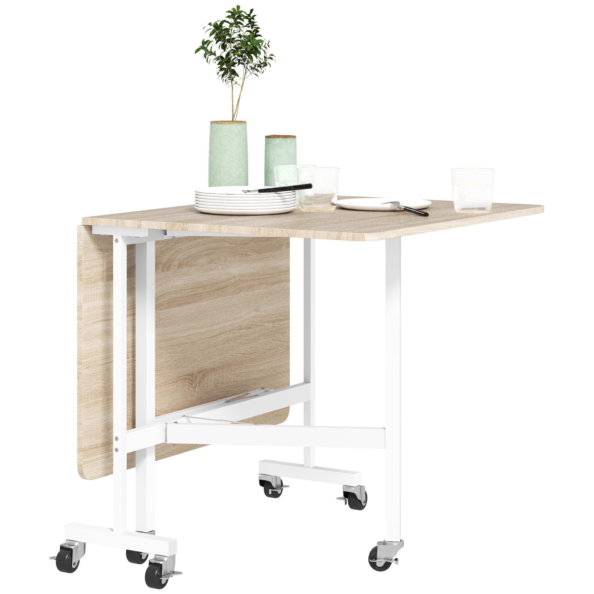 Oak Six Seat Dining Table with Drop-Leaf Design, 47.2 in