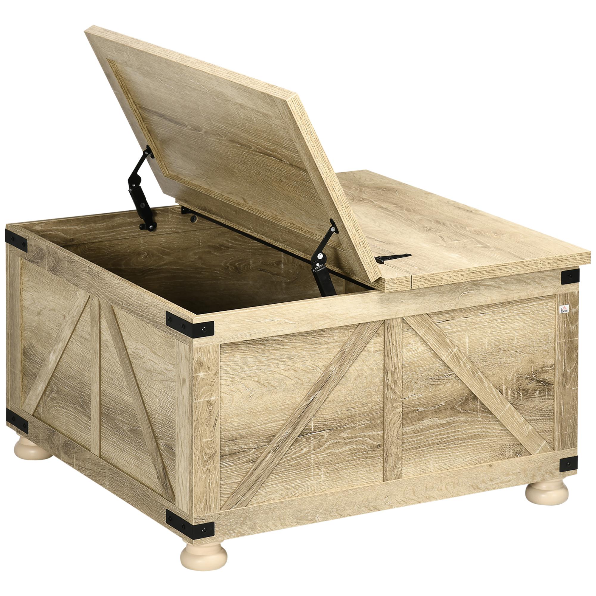 Oak Flip Top Coffee Table with Hidden Storage