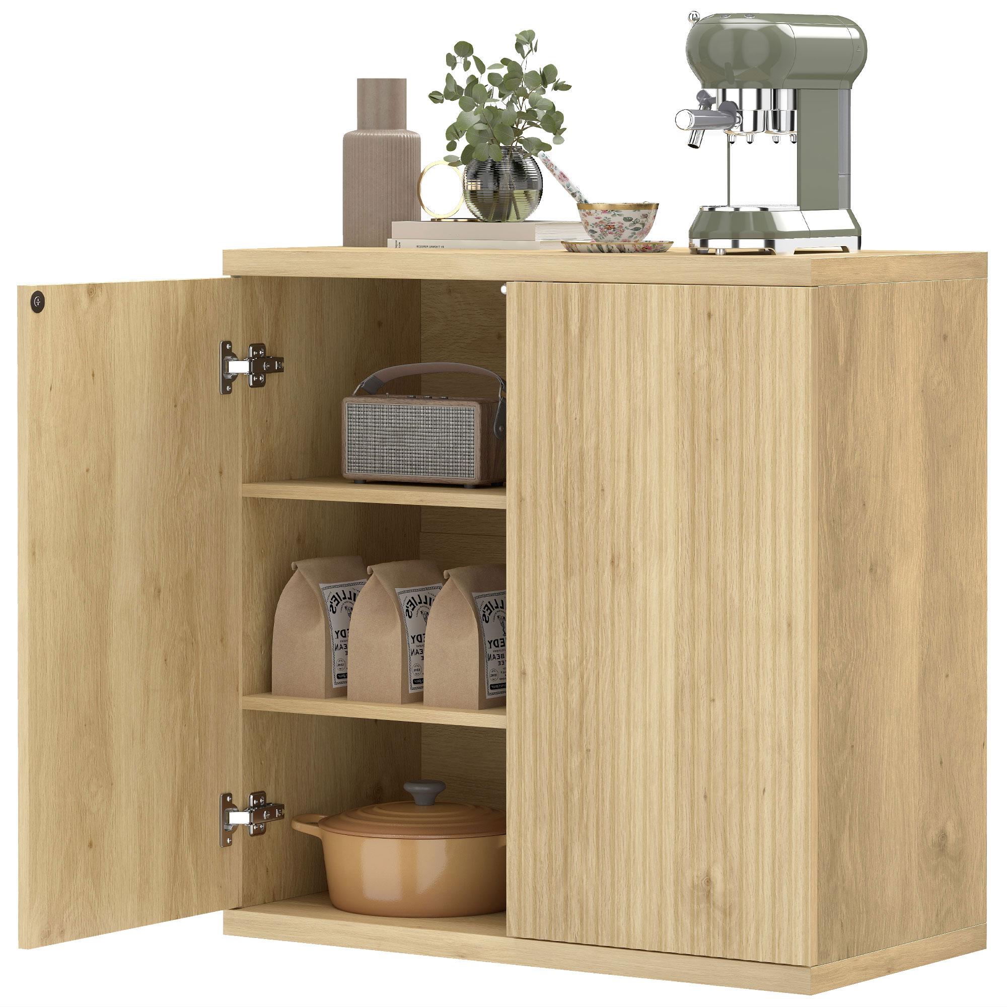 Oak Fluted Bar Cabinet with Adjustable Shelves