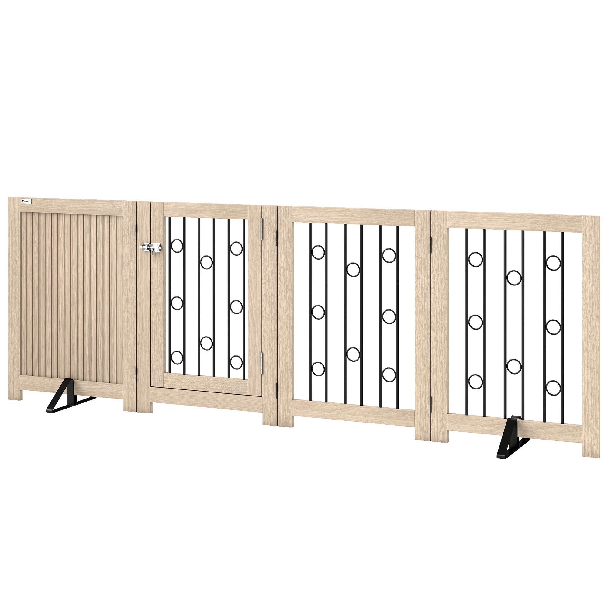Oak Four Panel Dog Gate, Folding Walk-Through Barrier