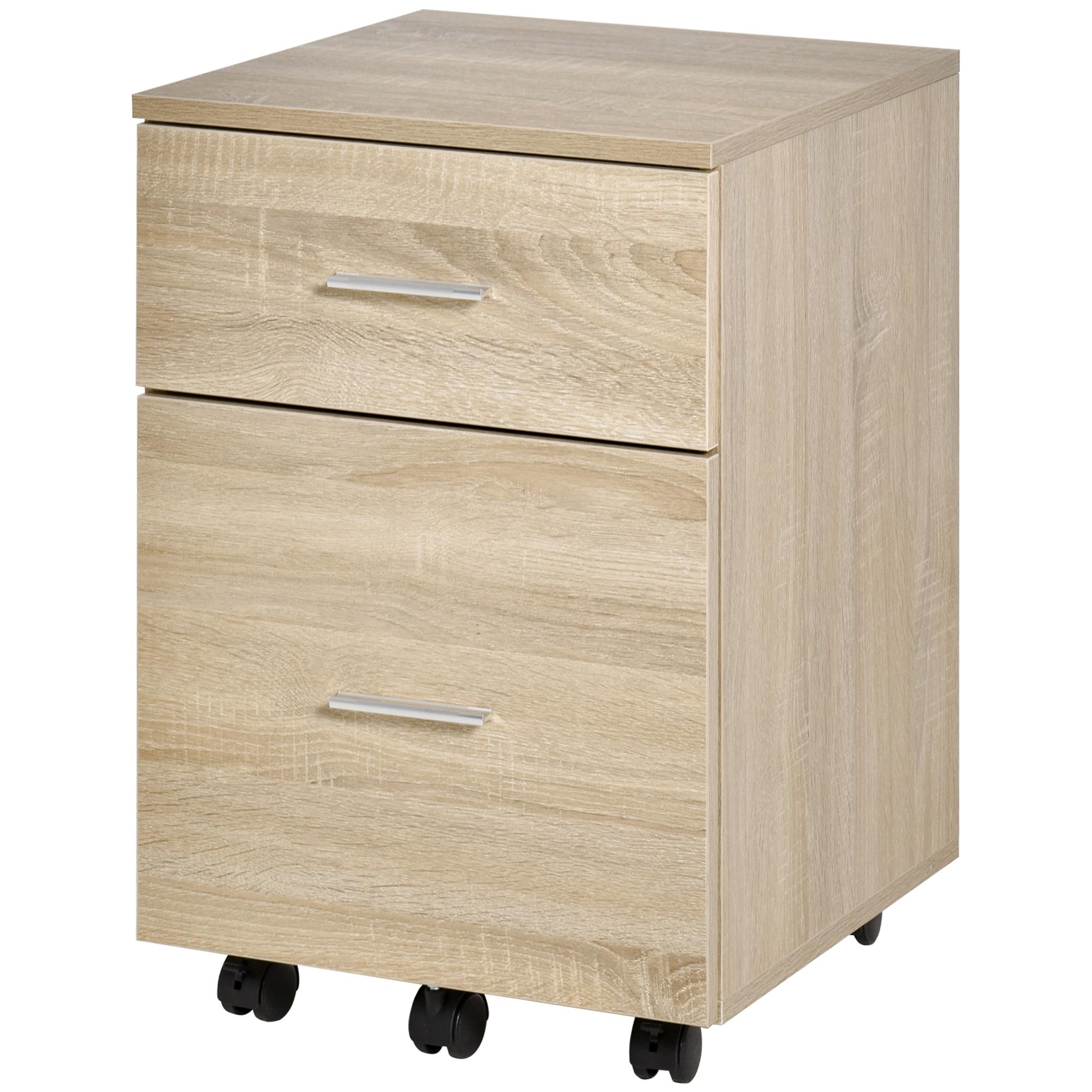 Oak Mobile Filing Cabinet with Two Drawers for Home Offices