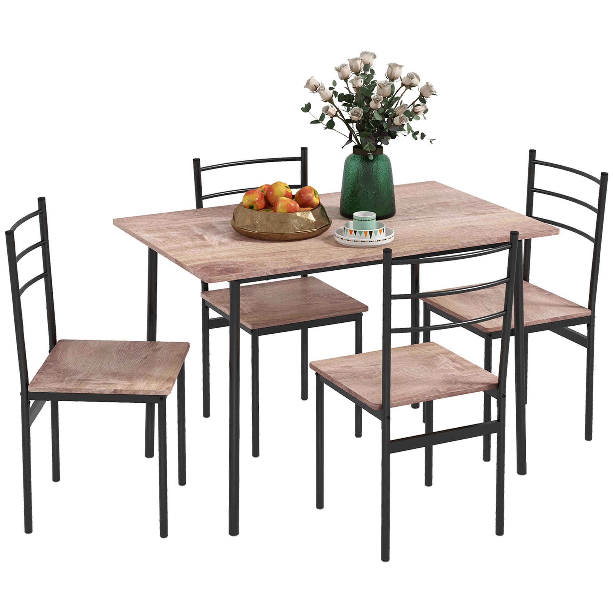Oak Dining Table Set, Space-Saving 5-Piece Set for 4