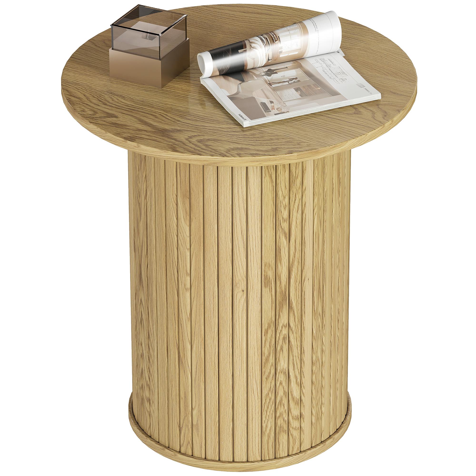 Oak Fluted Round Side Table for Small Spaces, 18.9-Inch