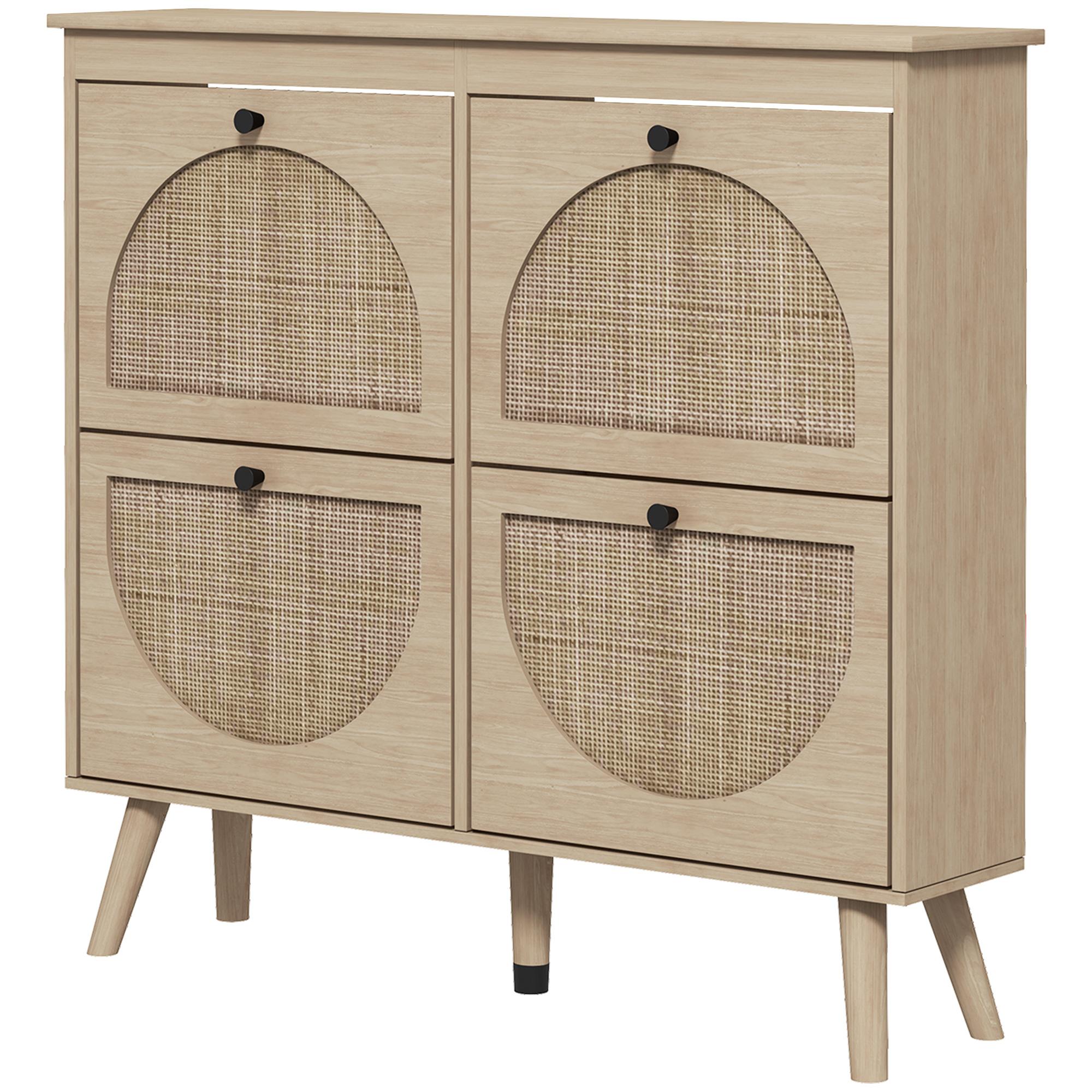 Oak 20 Pair Shoe Cabinet with Four Flip Drawers