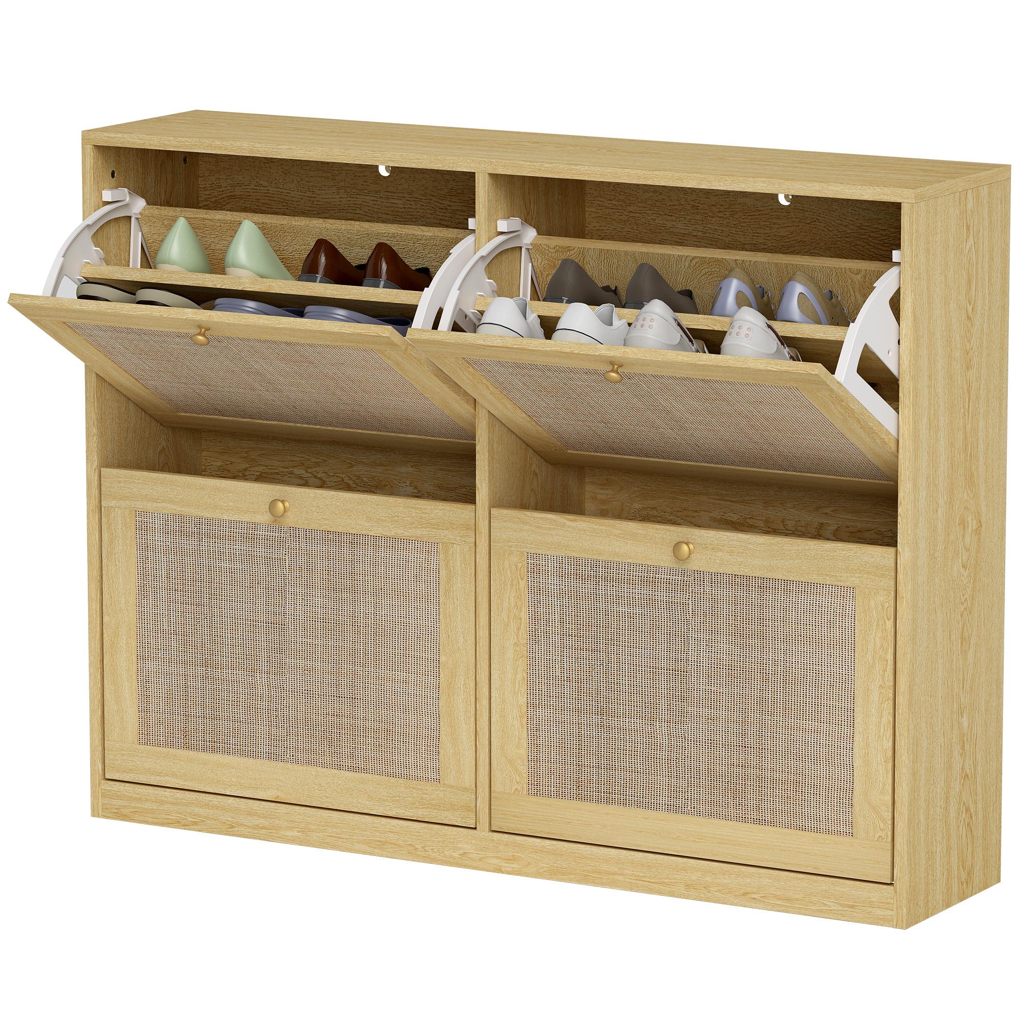 Oak Rattan 20 Pair Cabinet with Four Flip Drawers