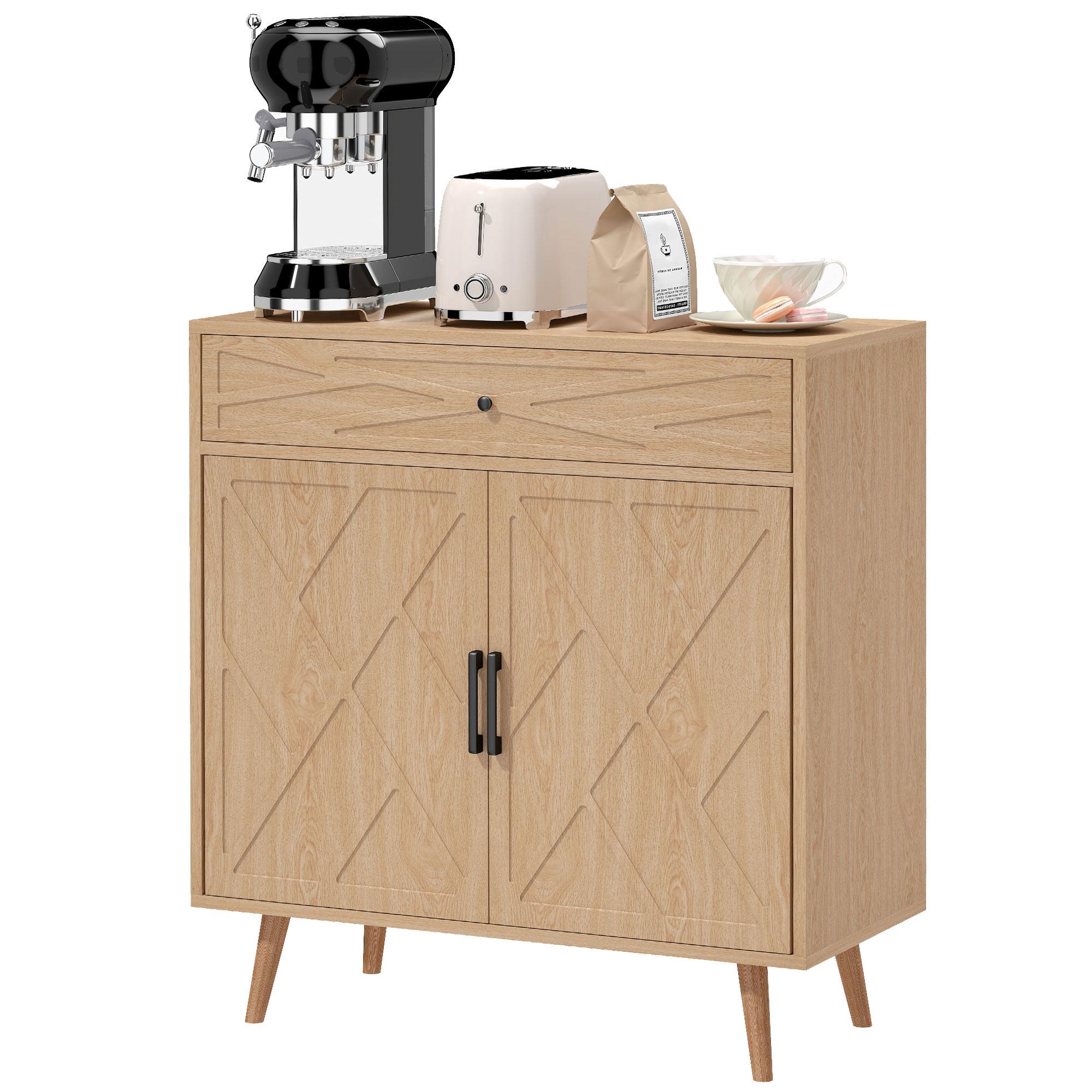 Oak Line-Art Buffet Cabinet with Adjustable Shelf, 29.9-Inch