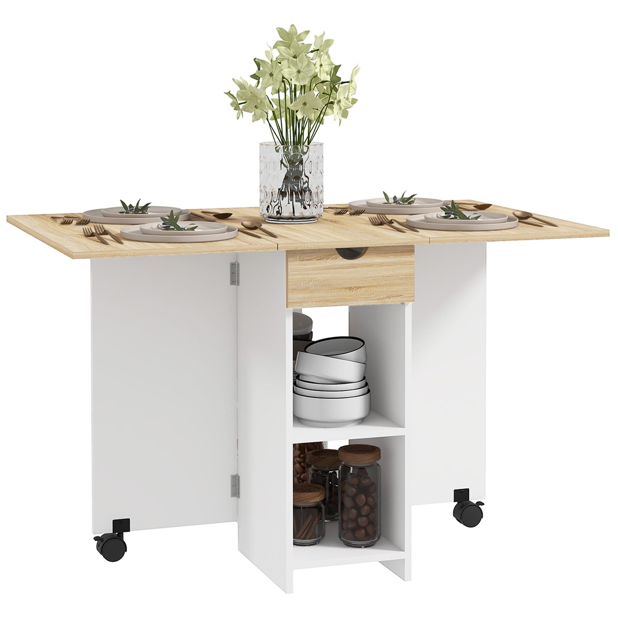 Oak Storage Drop Leaf Table with Three Configurations