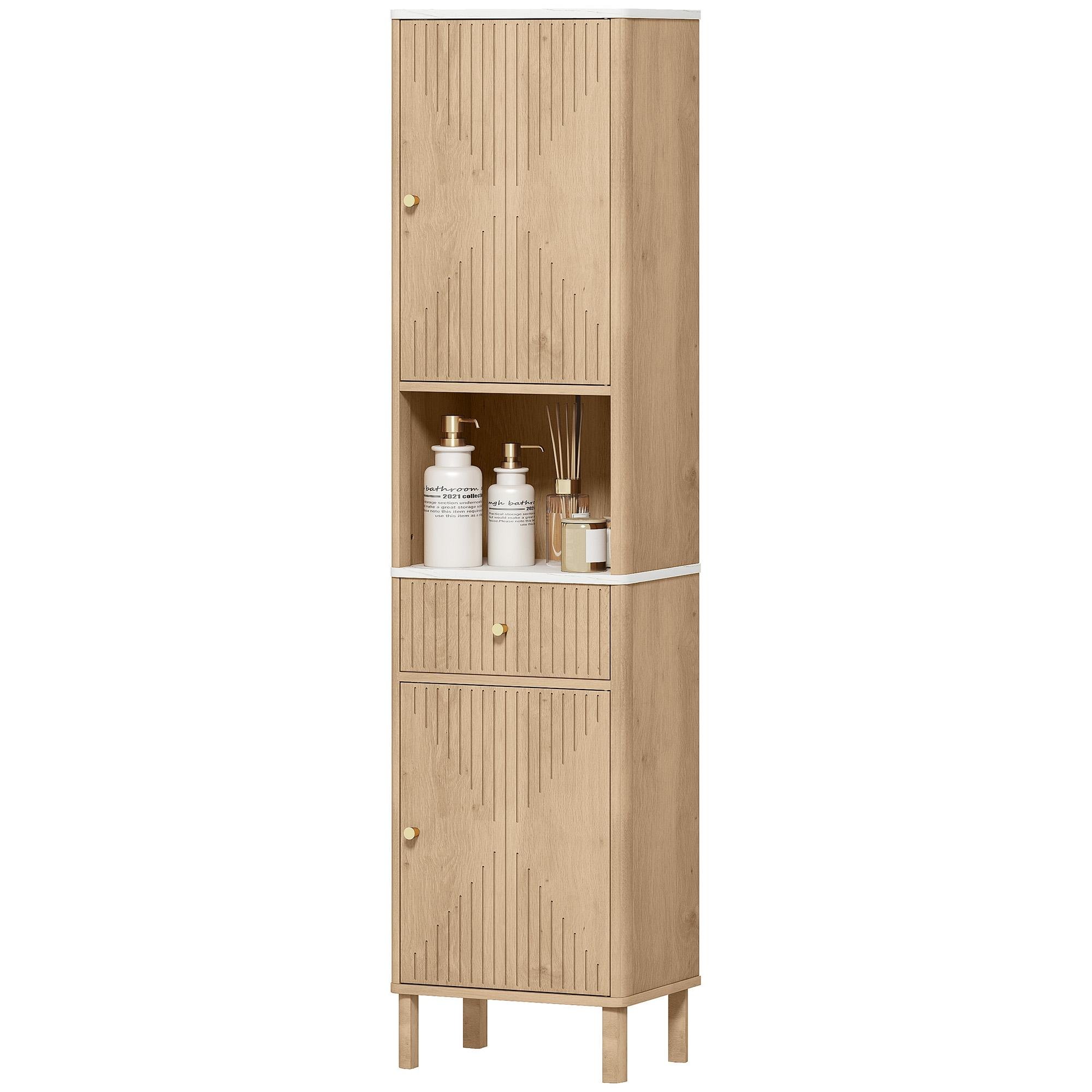 Oak 66 Inch Bathroom Cabinet with Adjustable Shelves