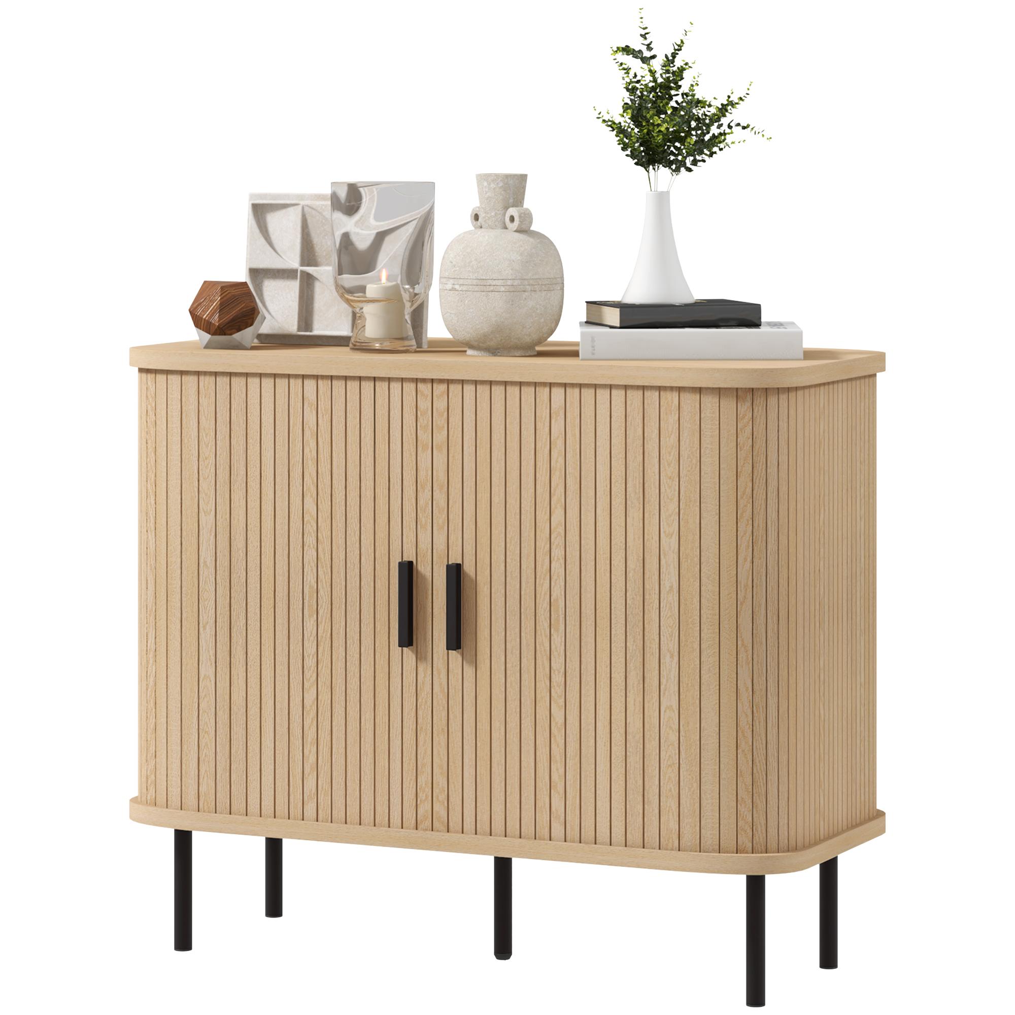 Oak Tambour Sideboard with Sliding Doors