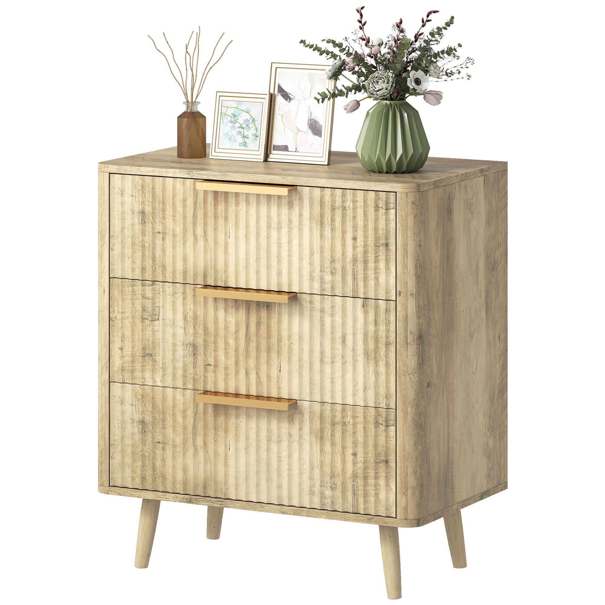 Oak Three Drawer Chest with Fluted Fronts for Home Storage