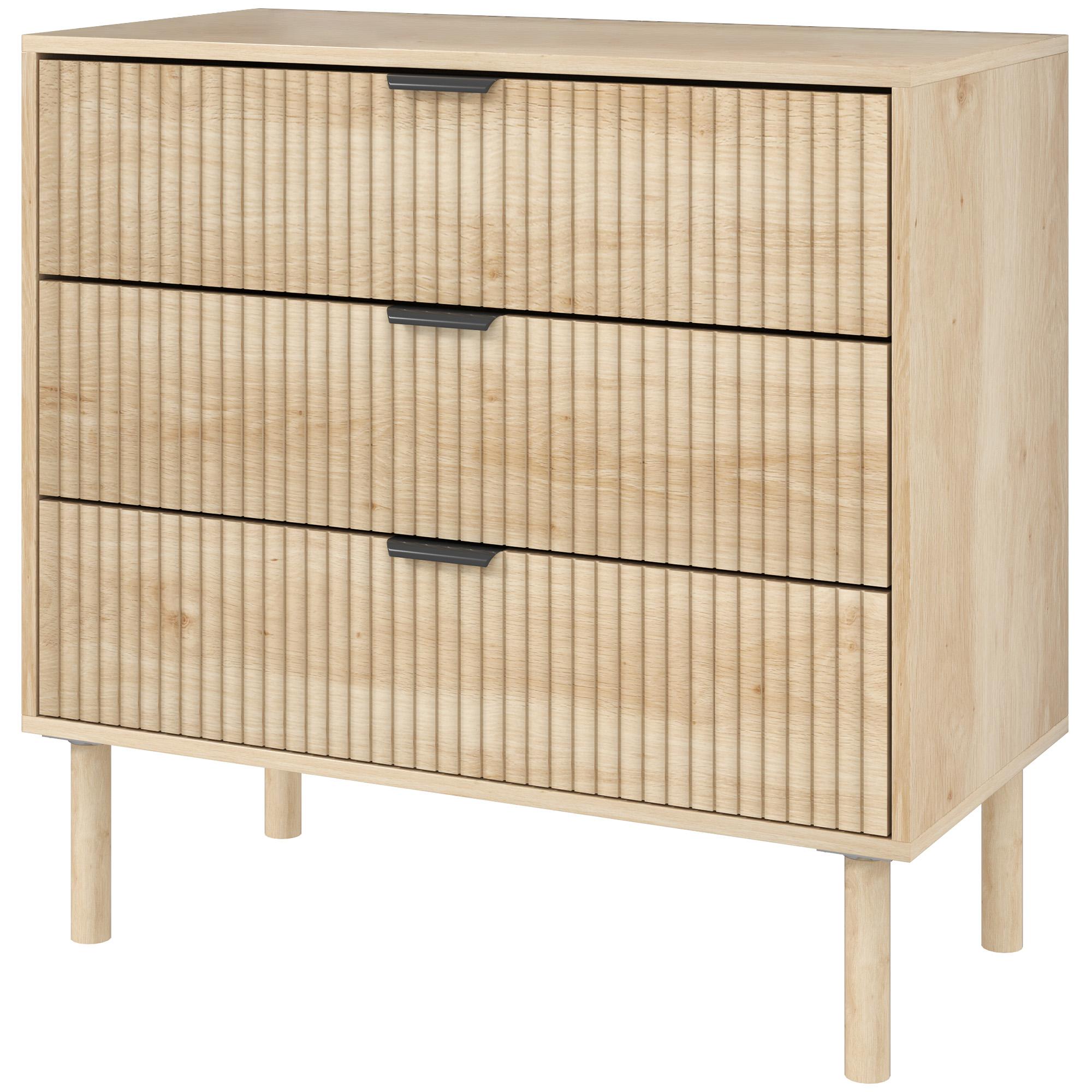 Oak Fluted Three Drawer Chest with Raised Base
