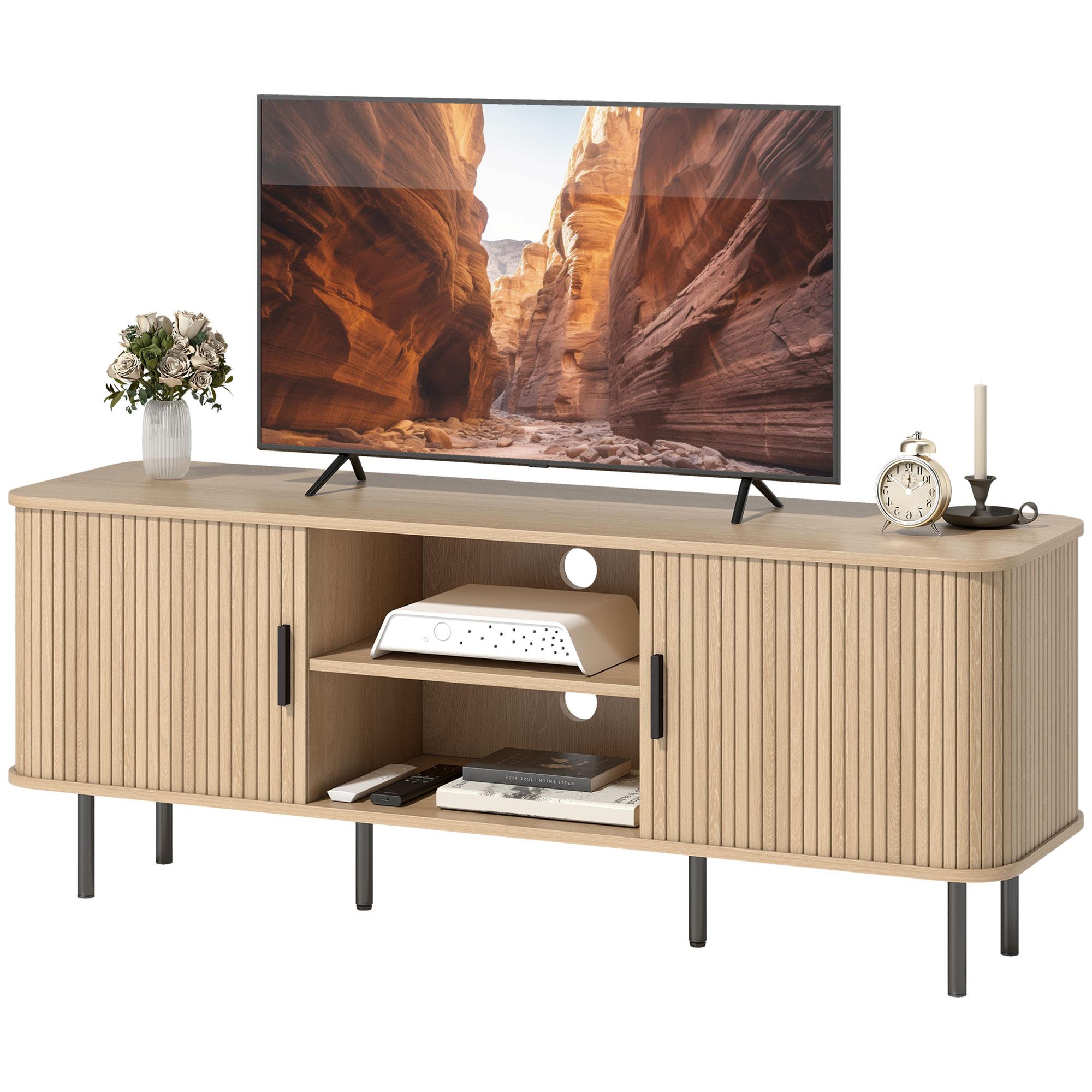 Oak Tone TV Stand with Storage for TVs Under 65 Inches