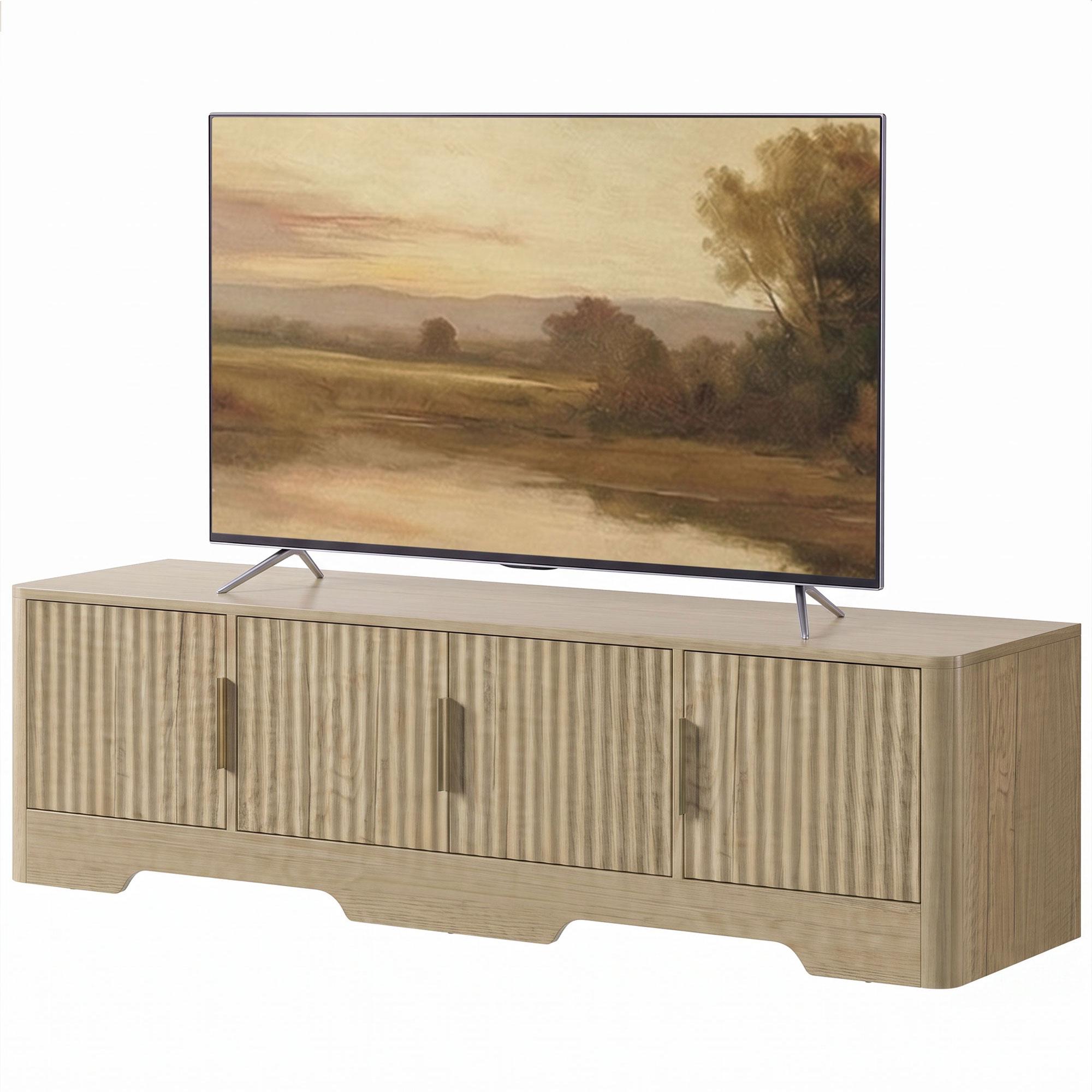Oak Fluted Door TV Stand with Three Cabinets for TVs up to 60"