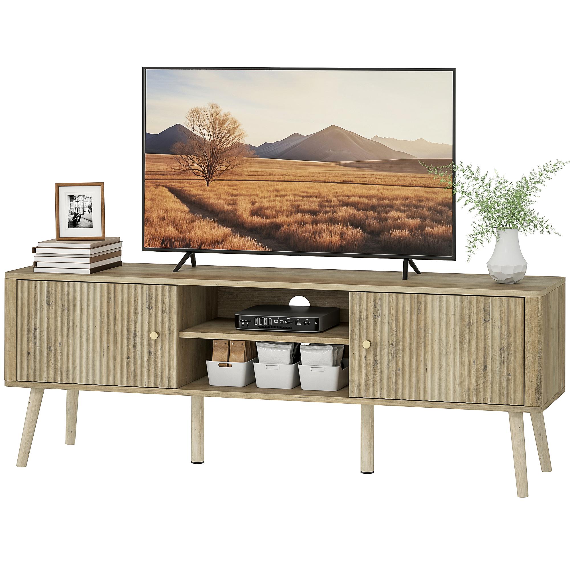 Oak TV Stand with Storage for TVs Up to 65 Inches
