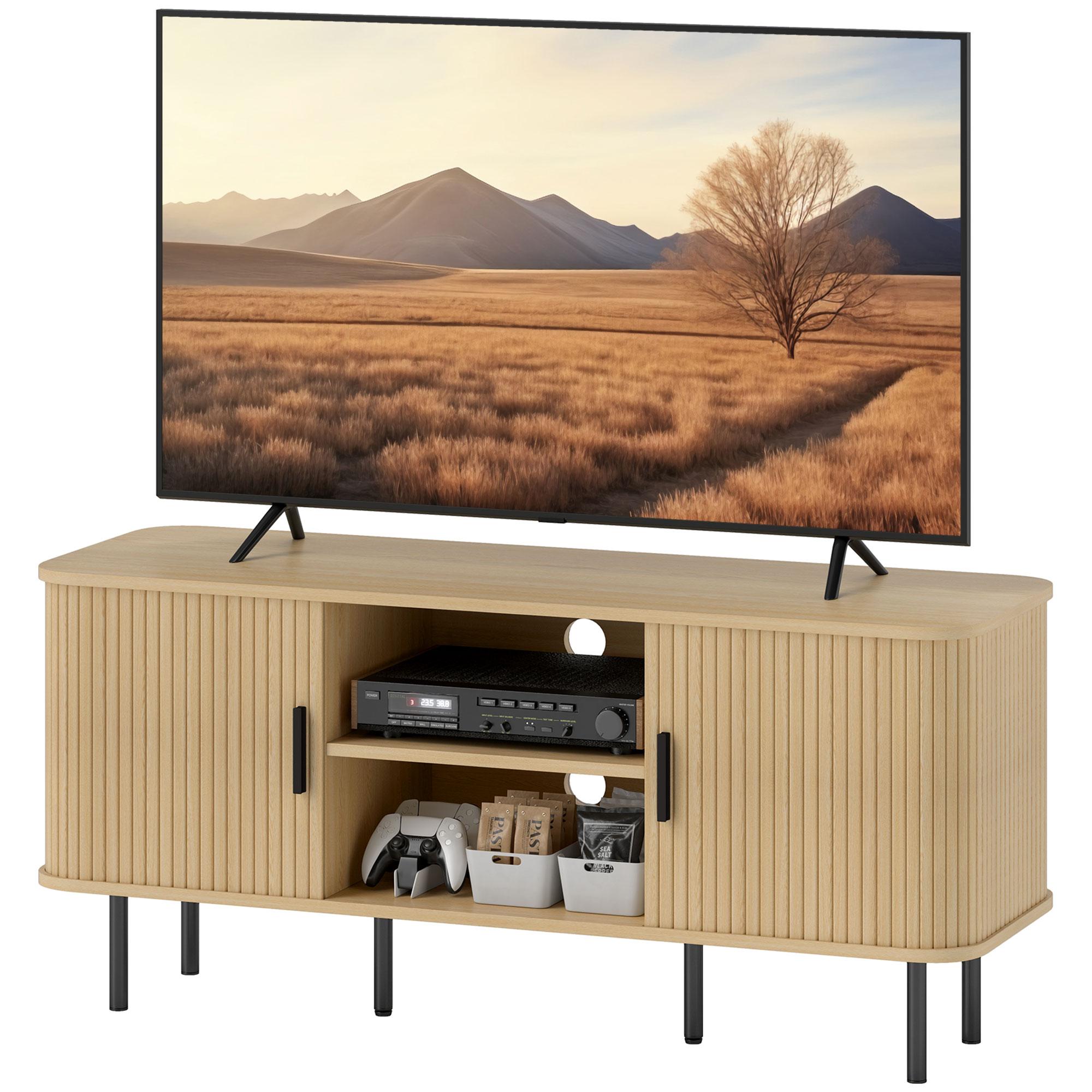 Oak Tambour TV Stand with Storage for TVs Under 55 Inches