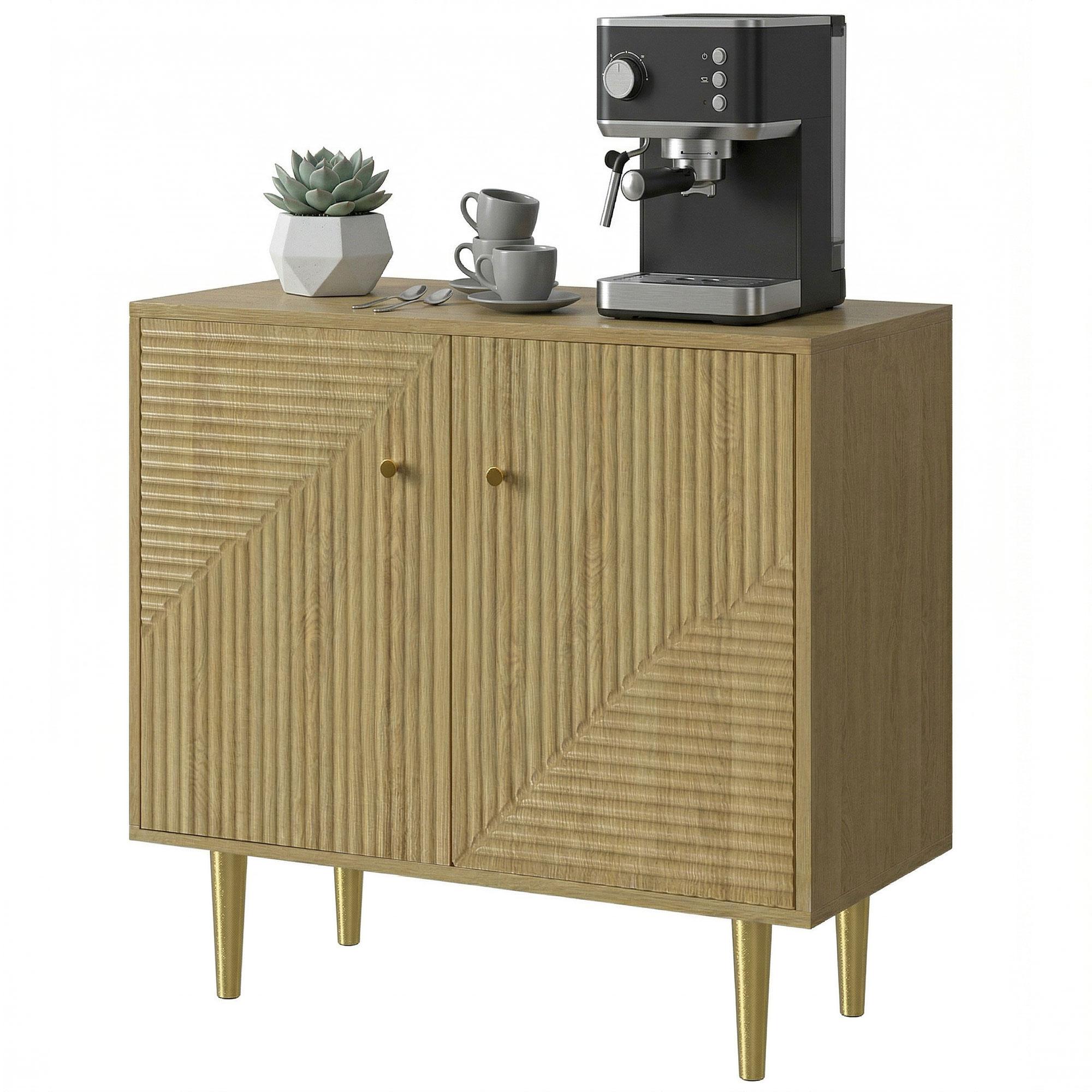 Oak Adjustable Shelf Sideboard with Geometric Doors