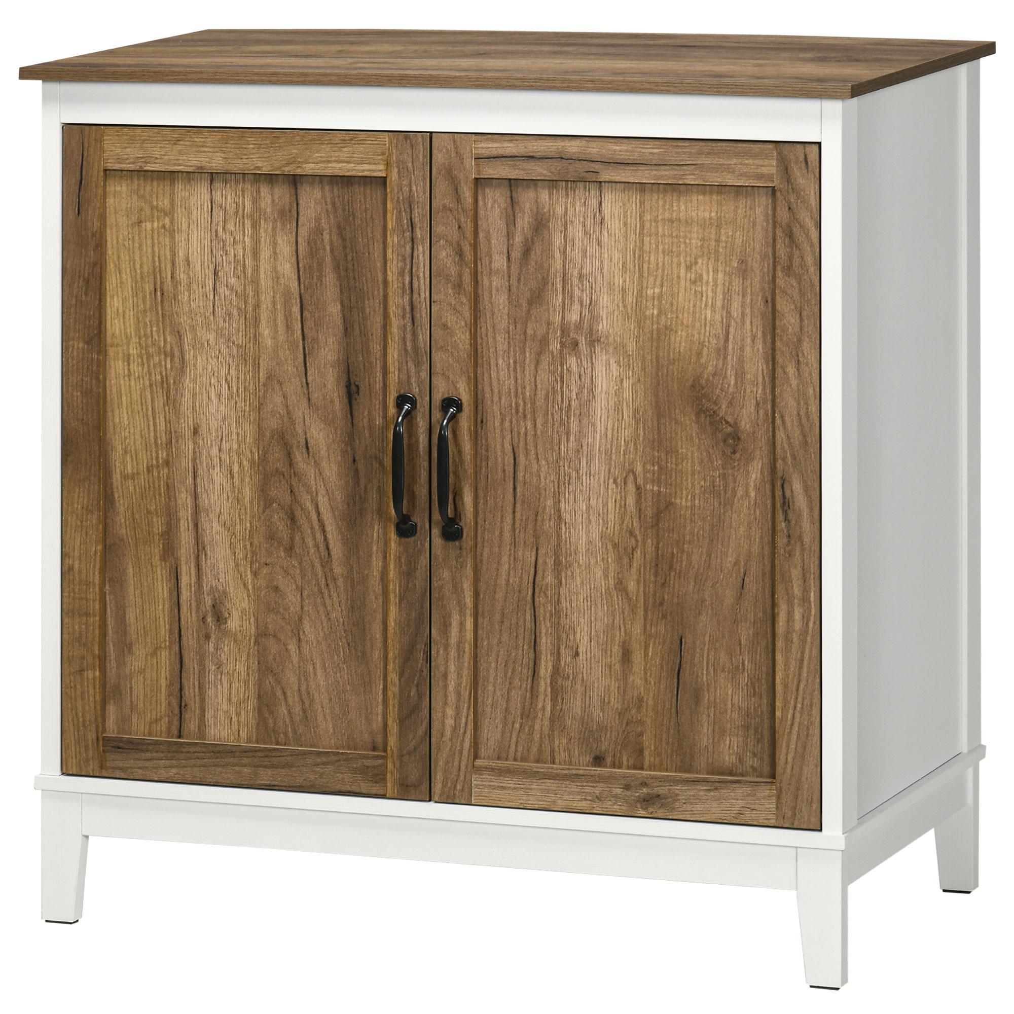 Oak Two Door Storage Cabinet with Two-Tier Shelves