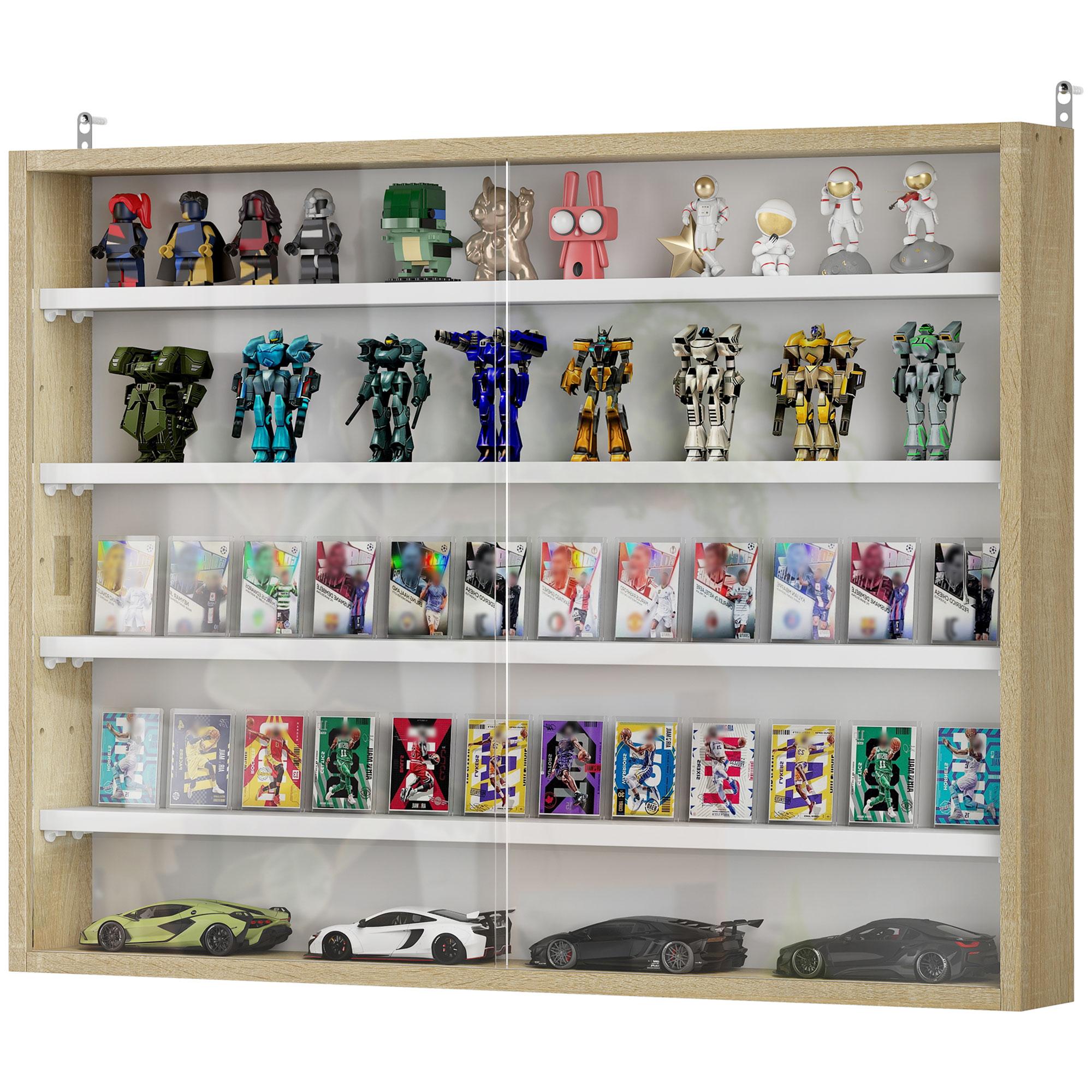 Oak Wall Display Cabinet with Adjustable Shelves, 5-Tier