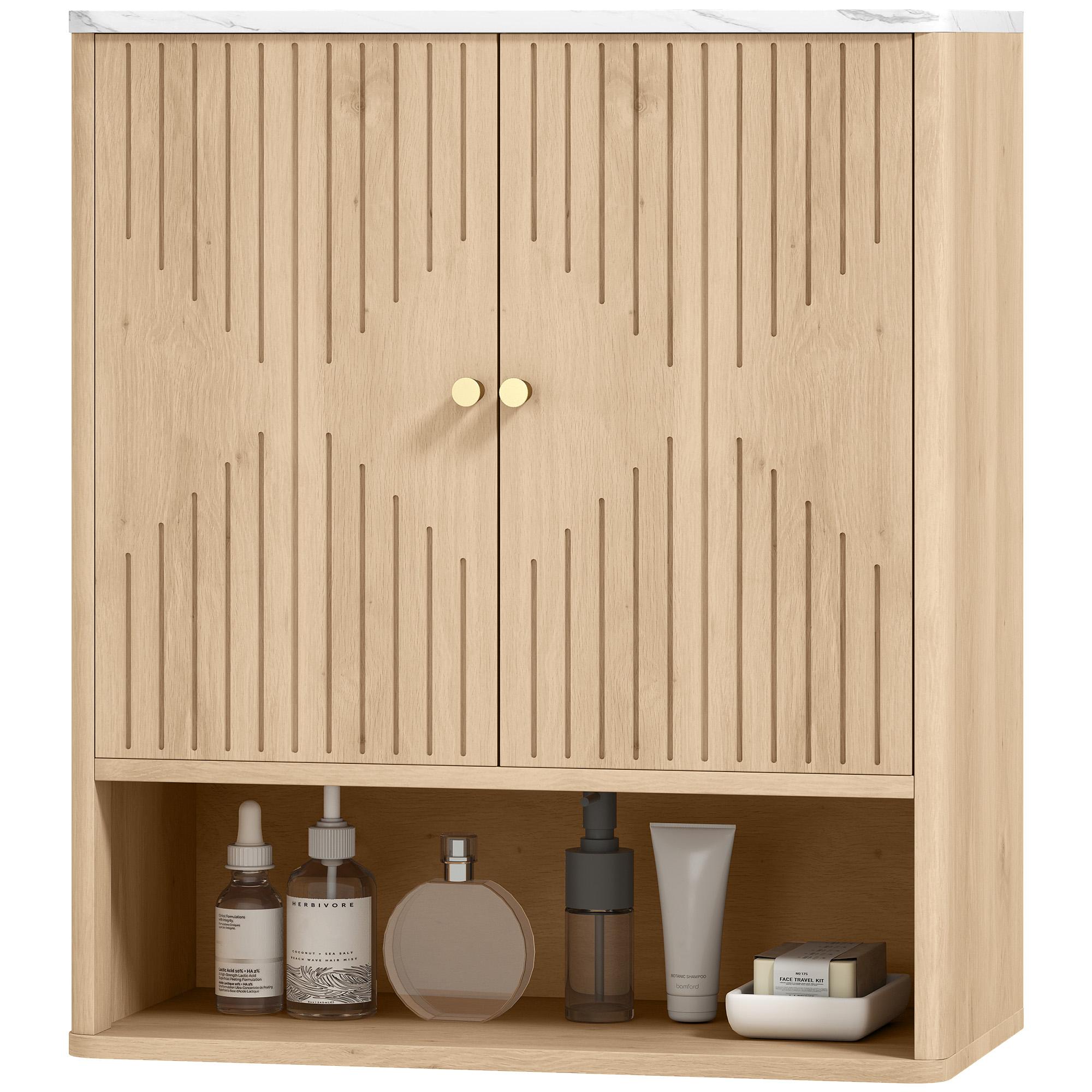 Oak Marble Top Cabinet with Adjustable Shelf
