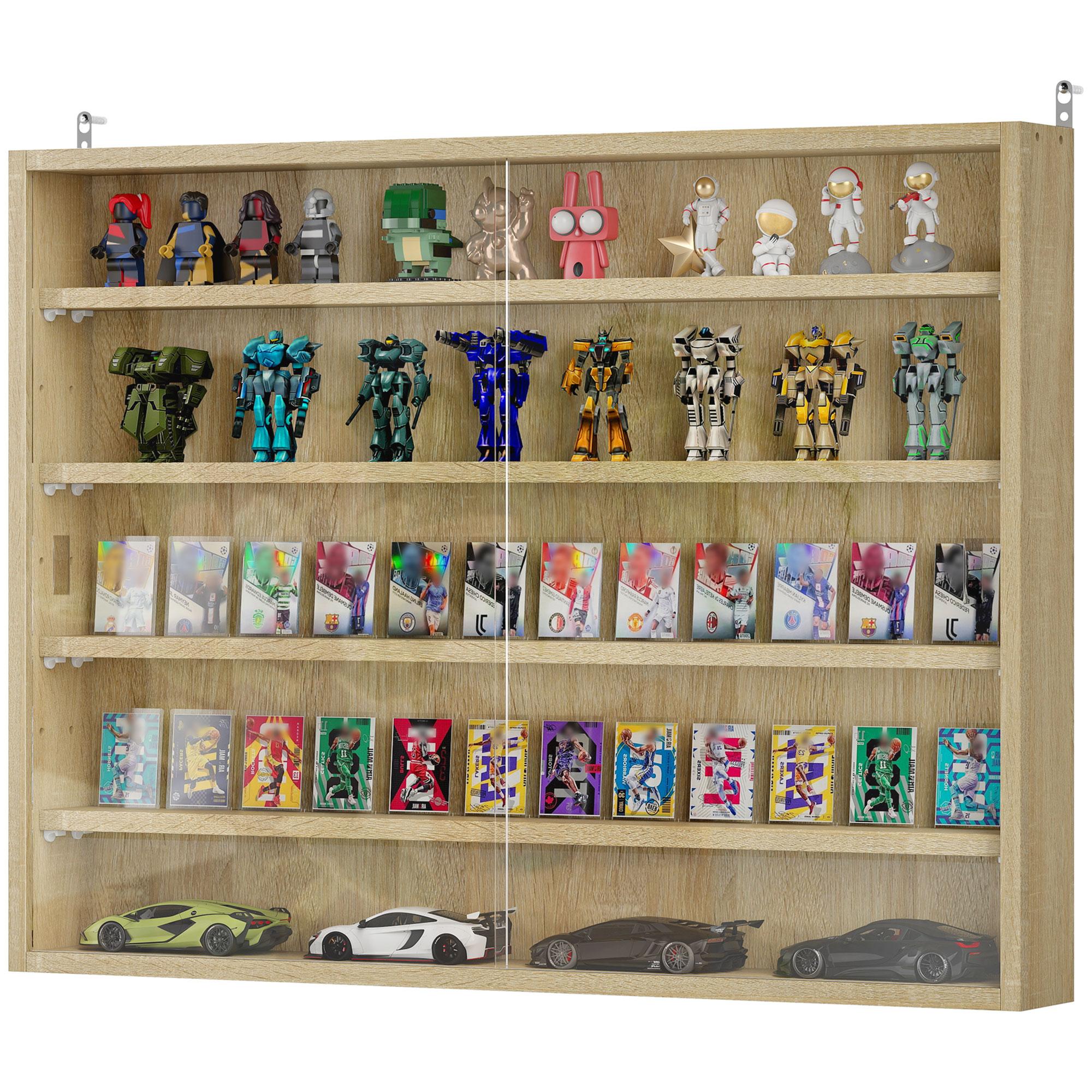 Oak 5 Tier Glass Cabinet with Adjustable Shelves