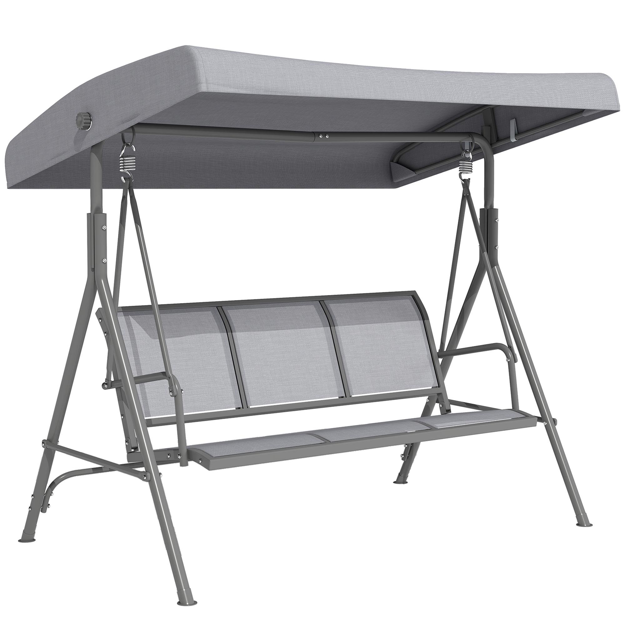 Olive Gray Three Seat Swing with Adjustable Canopy