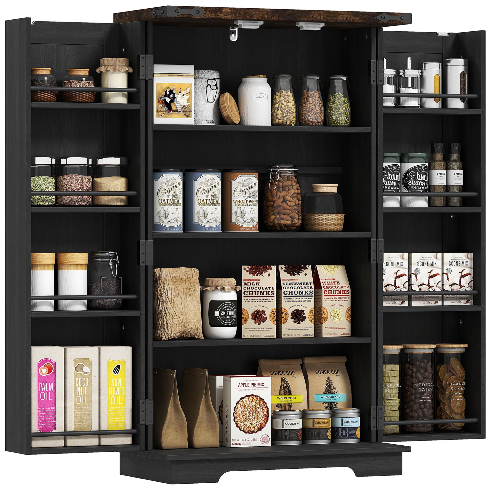 Black Kitchen Storage Cabinet with Adjustable Shelves, 23.6 in W