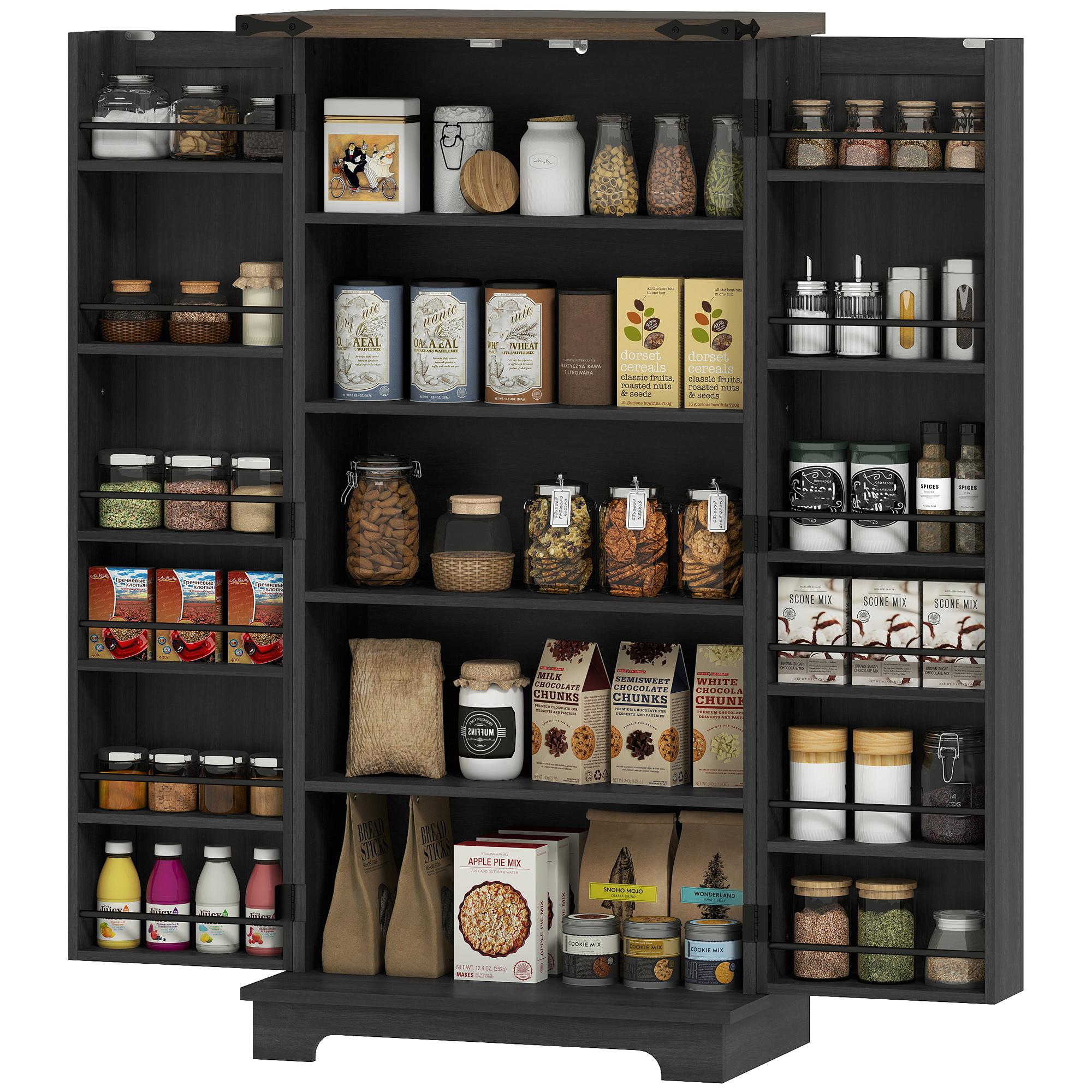 Black 47 Inch Pantry with Barn Door Design