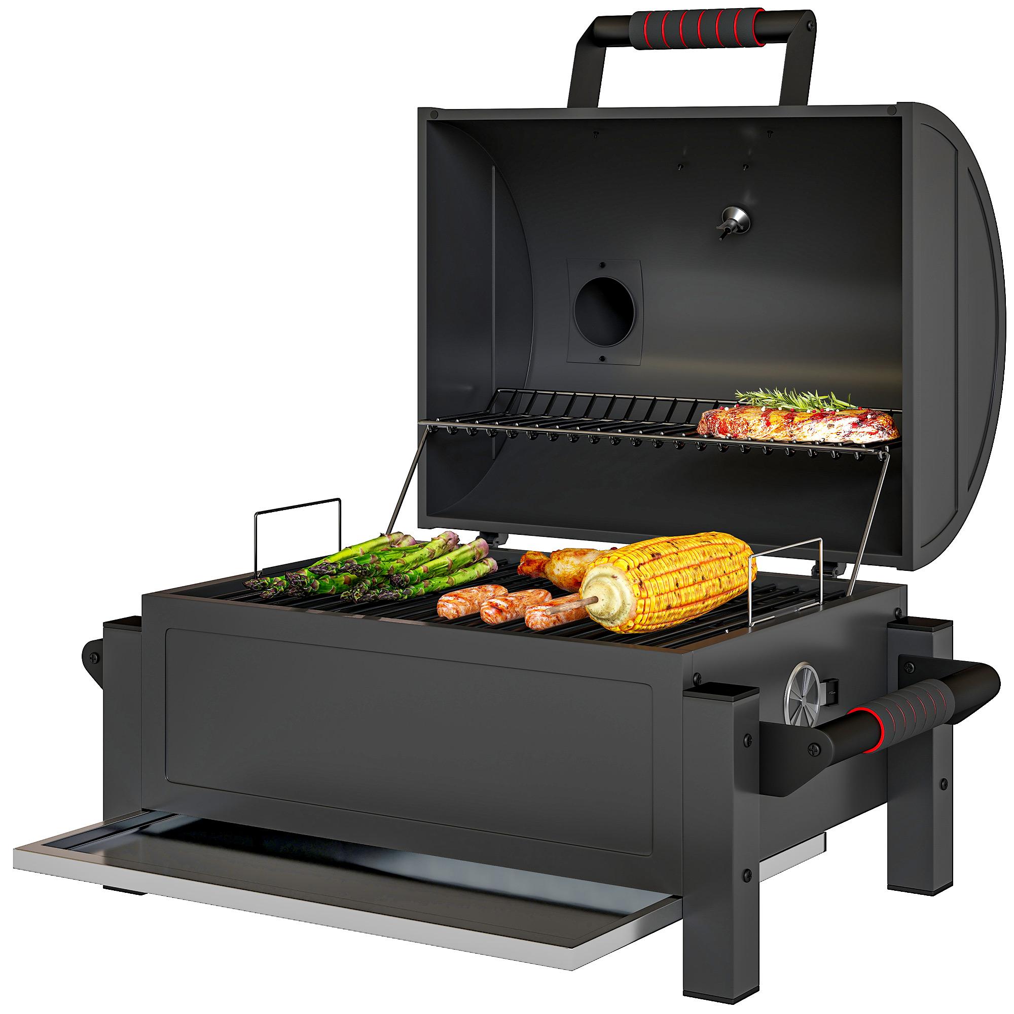 black portable charcoal smoker with ash catcher
